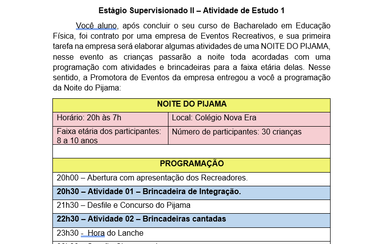 Estágio Supervisionado II – Atividade de Estudo 1