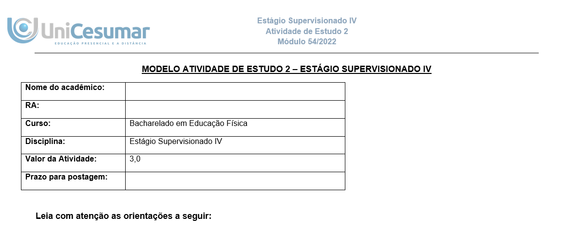 MODELO ATIVIDADE DE ESTUDO 2 – ESTÁGIO SUPERVISIONADO IV