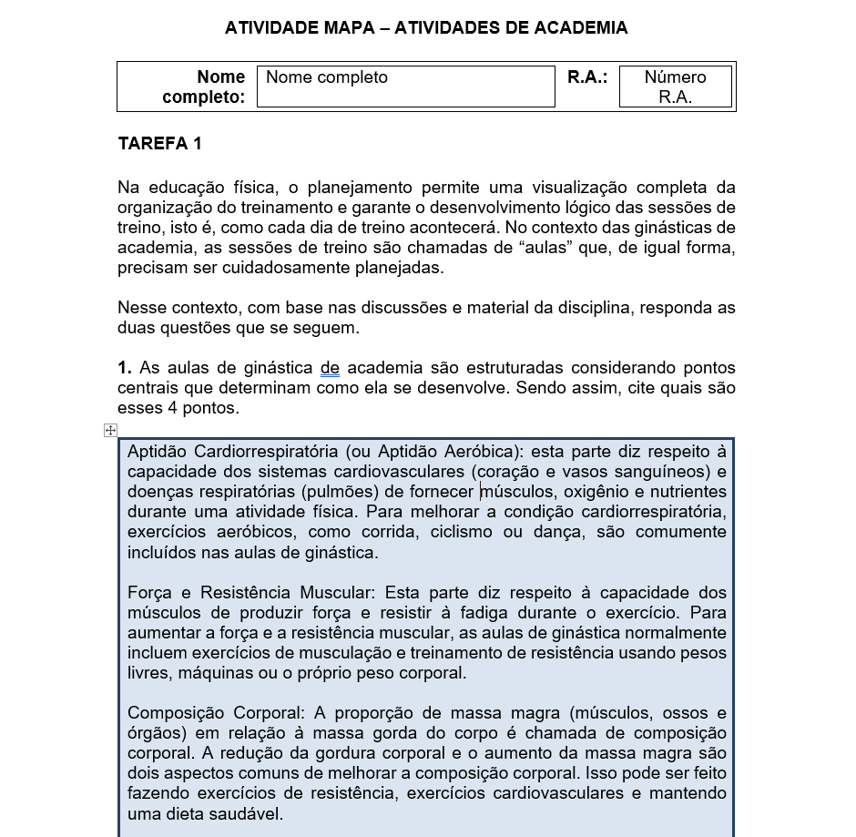 Atividade de academia unicesumar