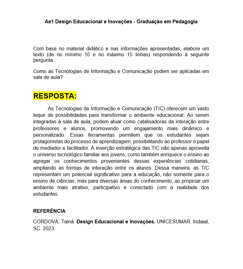 Ae1 Design Educacional e Inovações - Graduação em Pedagogia