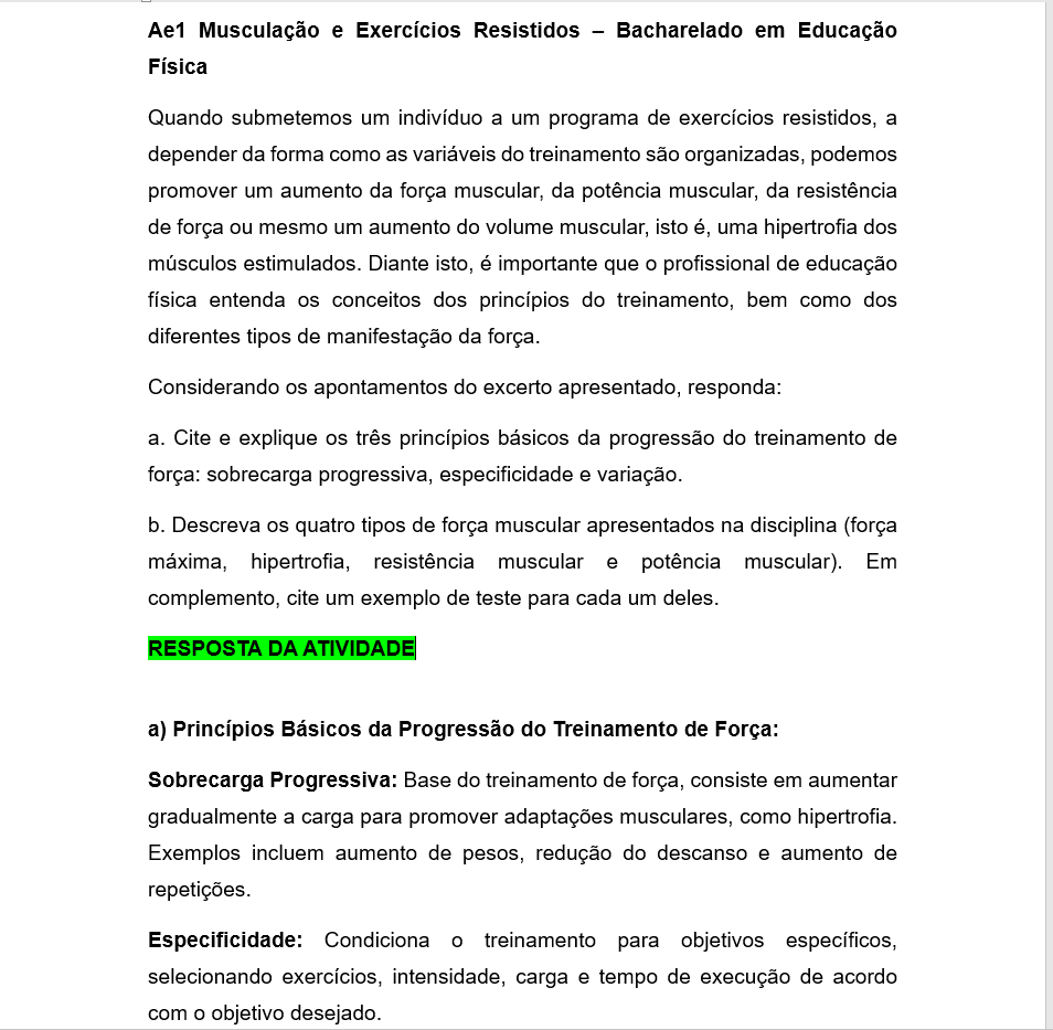 Ae1 Musculação e Exercícios Resistidos – Bacharelado em Educação Física