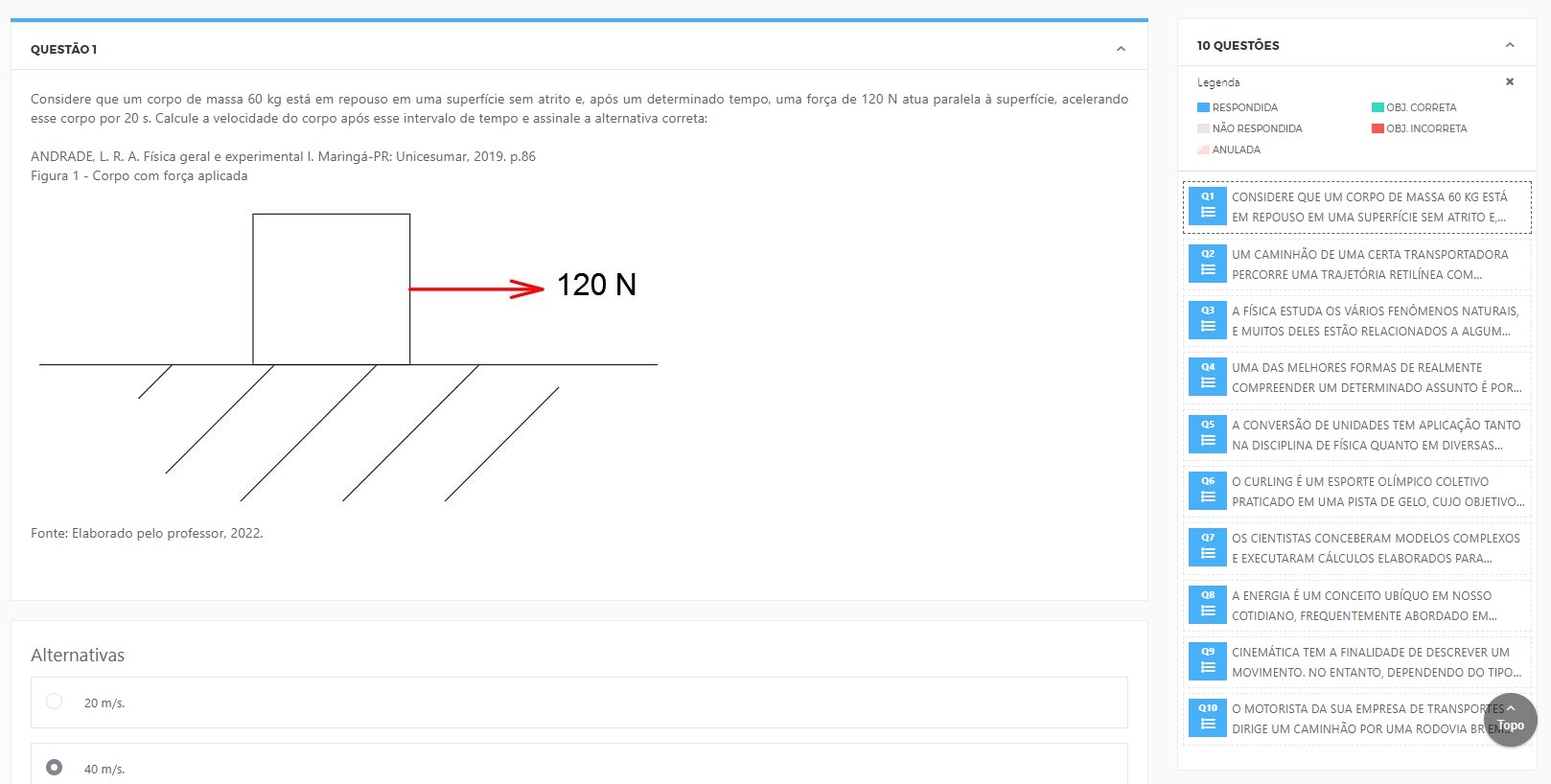 ATIVIDADE 2 - FÍSICA GERAL E EXPERIMENTAL I - 51/2024