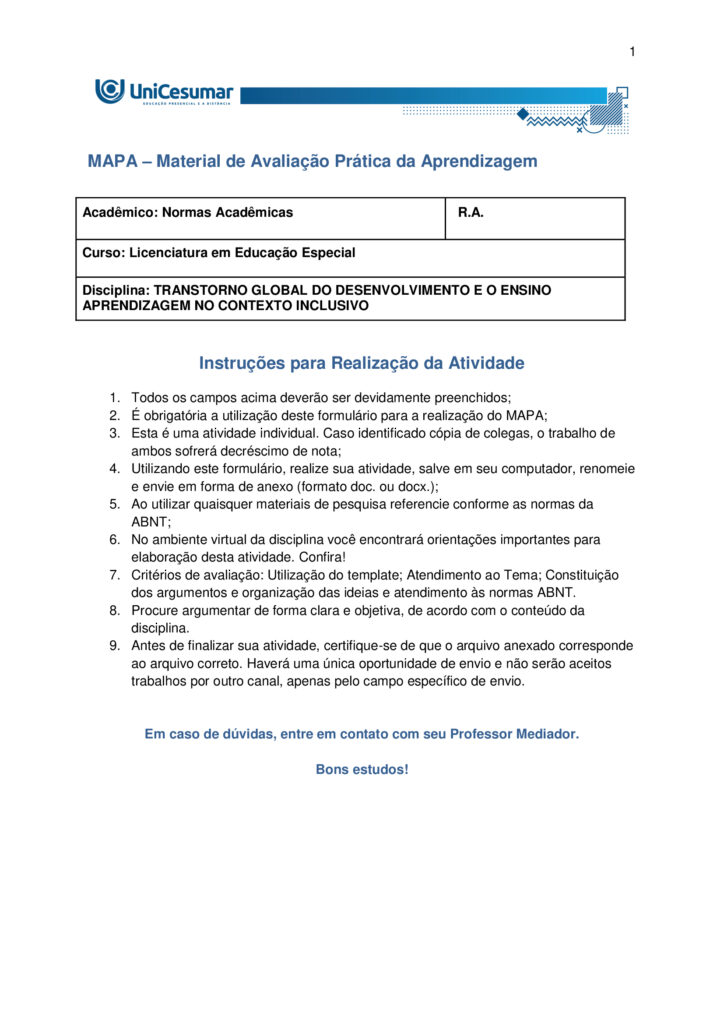 Mapa: Transtorno Global Do Desenvolvimento E O Ensino Aprendizagem No Contexto Inclusivo