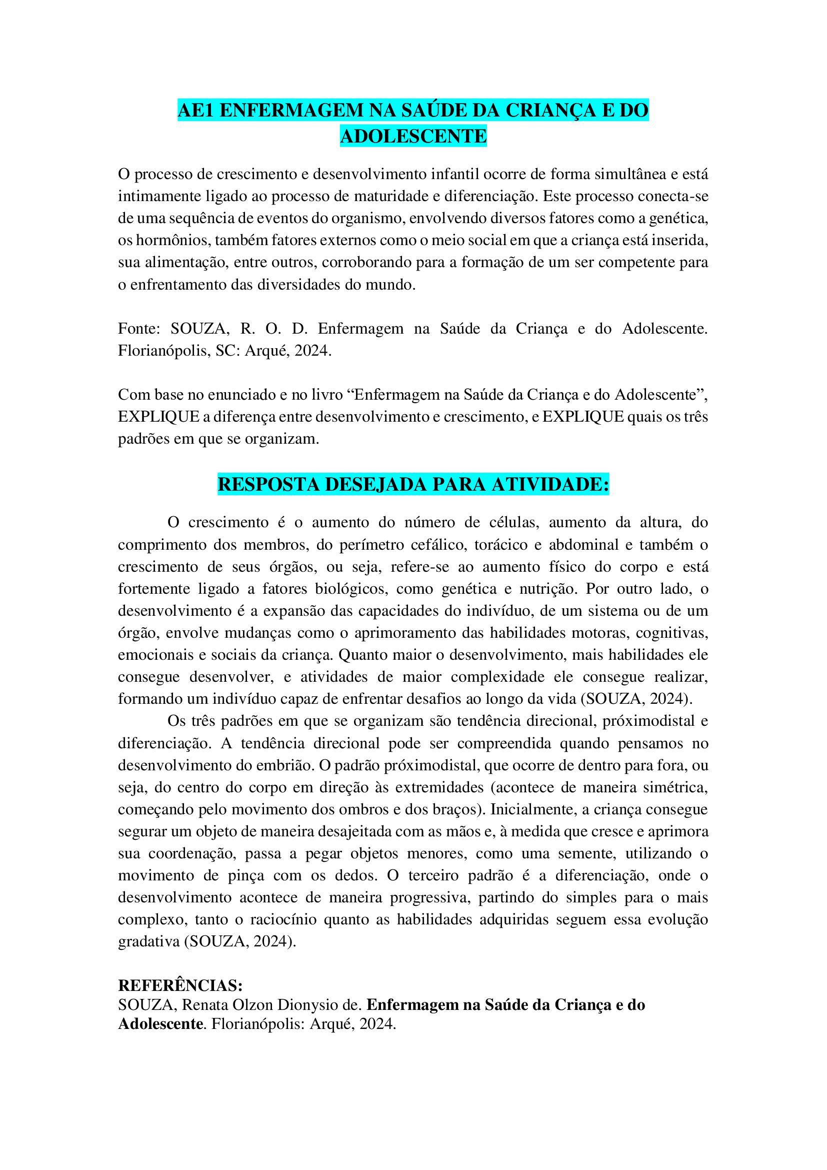 Ae1 Enfermagem Na Saúde Da Criança E Do Adolescente