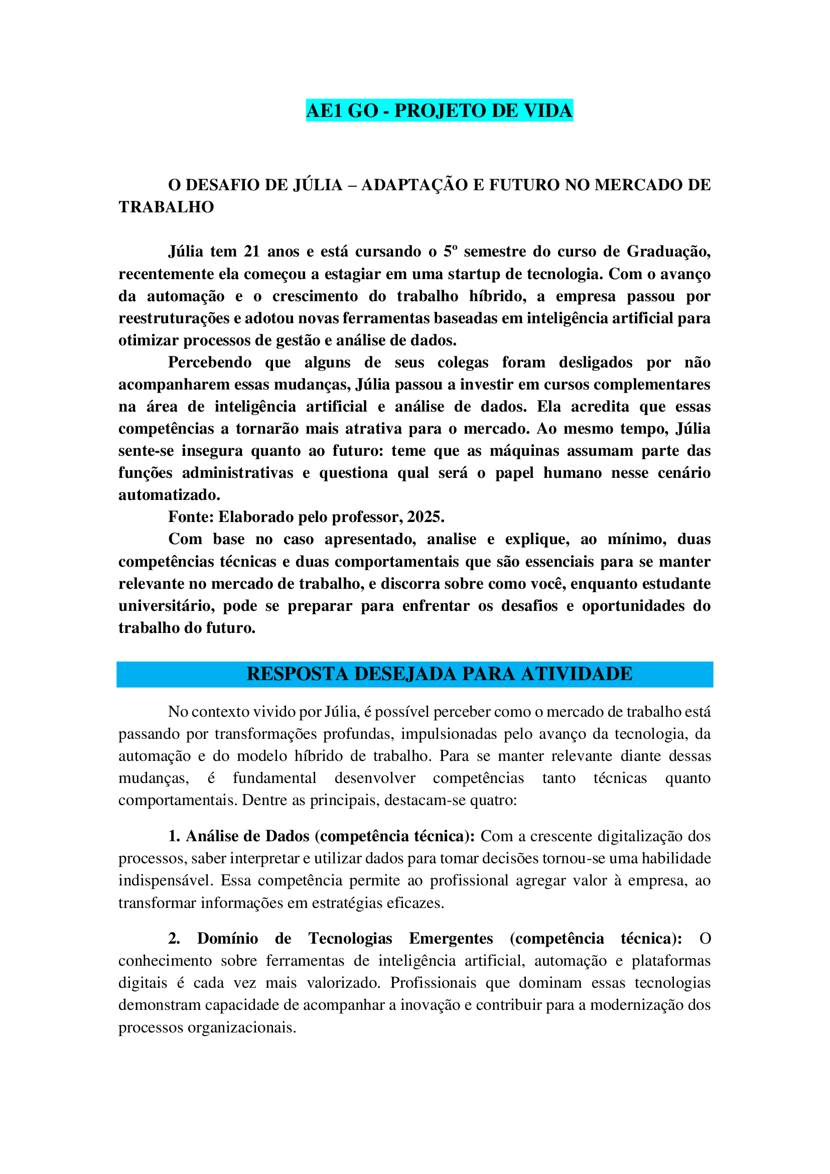 Atividade de Estudo 1: Projeto de Vida