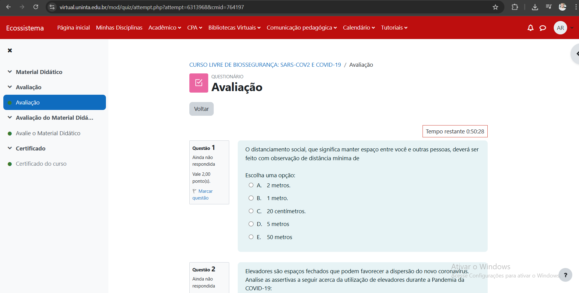 curso livre uninta biossegurança