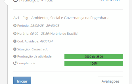 1) Tivemos muitas conferências ambientais com o intuito de debater essa temática. Dentre as discussões, tivemos a Conferência das Nações Unidas sobre o Desenvolvimento Sustentável, dentre elas a Rio + 20 que aconteceu no Rio de Janeiro no ano de 2012, que abordou além das questões ambientais, tratou também sobre estrutura institucional para o desenvolvimento sustentável. Assinale a alternativa que corresponda o objetivo dessa Conferência. ________________________________________ Alternativas: a) Debater o cenário acerca das questões ambientais, principalmente em prol do desenvolvimento sustentável. b) Avaliar o progresso dos acordos ocorridos na Rio 92 por meio da Agenda 21. c) Renovar o compromisso político com o desenvolvimento sustentável por meio da avaliação do progresso entre os países envolvidos, além de discutir sobre economia verde. d) Visam ser um apelo global para acabar com a pobreza para acabar com pobreza, proteger meio ambiente, clima, bem-estar, e tem 17 objetivos. e) Objetivam explorar de maneira consciente recursos naturais, preservar bem naturais aliada a dignidade social, reciclagem, reflorestamento entre outros. 2) O setor da construção civil sempre foi alvo por ser um dos setores que mais causam impactos ao meio ambiente, seja pelo uso exagerado de recursos naturais, seja pela intensa geração de resíduos sólidos, seja pelos impactos que as construções causam ao meio ambiente mesmo após prontas para o uso. O setor da construção civil passou a experimentar profundas transformações, sendo necessário cada vez mais, a preocupação com a sustentabilidade e com formas de se pensar em certificações responsáveis. Diante desse contexto, leia as afirmativas a seguir: I. Green Buildings diz respeito a um conceito que compreende os impactos ambientais e sociais das edificações. II. Para o Green Buildings se faz necessário ter considerações acerca do planejamento da área que será construída bem como no uso eficiente de energia. III. O Green Buildings considera a redução da poluição, desperdício, maximizando a reciclagem. IV. O Green Buildings traz desings inteligentes para criação de espaços mais naturais e preservados na cidade. Considerando o contexto apresentado, é correto o que se afirma em: ________________________________________ Alternativas: a) I e II. b) II e III. c) II e IV. d) I, II e III. e) I, II, III e IV. 3) O inglês John Elkington contribui para consolidar o entendimento de desenvolvimento sustentável, em 1944, a partir da expressão “triple bottom line”. Segundo este conceito, o tripé da sustentabilidade compreende que as empresas possuem responsabilidade de equilíbrio econômico, social e ambiental de suas operações. Ainda, este conceito infere sobre a viabilidade das atividades da empresa, conforme a atuação entre aspectos econômicos, sociais e ambientais. Sobre o tripé da sustentabilidade, leia as afirmativas a seguir: I. O pilar econômico traz o conceito de ecoeficiência que se trata de utilizar recursos naturais de maneira adequada. II. O pilar social traz o princípio do bem comum, ou seja, a capacidade das pessoas em trabalharem juntas. III. O pilar ambiental trata das questões ambientais e da capacidade de suporte do planeta. IV. Os três pilares da sustentabilidade trabalham em prol de assegurar recursos para atender as necessidades das gerações atuais e se comprometer com as gerações futuras. É correto o que se afirma em: ________________________________________ Alternativas: a) I e II, apenas. b) II e III, apenas. c) I e IV, apenas d) I, II e III, apenas. e) I, II, III e IV. 4) A necessidade de geração de riqueza a partir da lógica de inclusão socioeconômica, de proteção ao meio ambiente e de melhoria nas condições da qualidade de vida das pessoas é uma temática que afeta as operações nos setores público e privado. É por esse motivo que a estratégia de ESG ganhou tanto destaque. Entretanto, se esse reconhecimento é identificado, como implementar em um negócio? O primeiro passo é definir uma estratégia e uma metodologia para implementação, e elencar quais aspectos precisam ser ajustados ou melhorados. Sobre os benefícios das práticas de ESG, leia as afirmativas a seguir: I. Há o aumento da produtividade dos colaboradores. II. Quando se buscam mais investidores e fidelização de clientes. III. Há aumento de pressão regulatória com a implantação de ESG. IV. Há melhoria na reputação da empresa. Considerando o contexto apresentado, é correto APENAS o que se afirma em: ________________________________________ Alternativas: a) I e II, apenas. b) II e III, apenas. c) I e IV, apenas. d) I, II e IV, apenas. e) I, II, III e IV. 5) Um instrumento utilizado para monitorar o desenvolvimento sustentável são os indicadores de sustentabilidade, os quais são responsáveis por capturar tendências para informar os agentes de decisão, orientar o desenvolvimento e o monitoramento de políticas e estratégias. Os indicadores de sustentabilidade são ferramentas utilizadas para auxiliar no monitoramento da operacionalização do desenvolvimento sustentável, sendo a sua principal função fornecer informações sobre o estado das diversas dimensões (ambientais, econômicas, socioeconômicas, culturais, institucionais, etc.). Mediante o exposto, sobre os indicadores na área de Engenharia, leia as afirmativas a seguir: I. A quantidade de resíduos geradas/quantidade de recicláveis pode ser um indicador útil na gestão de resíduos em uma obra por exemplo. II. Mensurar a quantidade de água utilizada e propor metas para redução. III. Medir o consumo de energia, pode ser um indicador utilizado na Engenharia. IV. Reduzir uso de materiais sustentáveis em uma obra, por exemplo. Considerando o contexto apresentado, é correto APENAS o que se afirma em: ________________________________________ Alternativas: a) I e II, apenas. b) II e III, apenas. c) II e IV, apenas. d) I, II e III, apenas. e) I, II, III e IV.