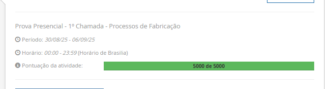 Prova Presencial - 1º Chamada - Processos de Fabricação