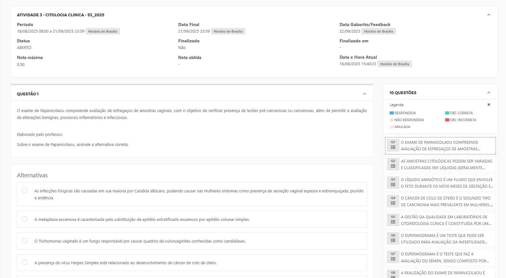 Resposta Atividade de Estudo 3 de Citologia Clinica – 52/2025