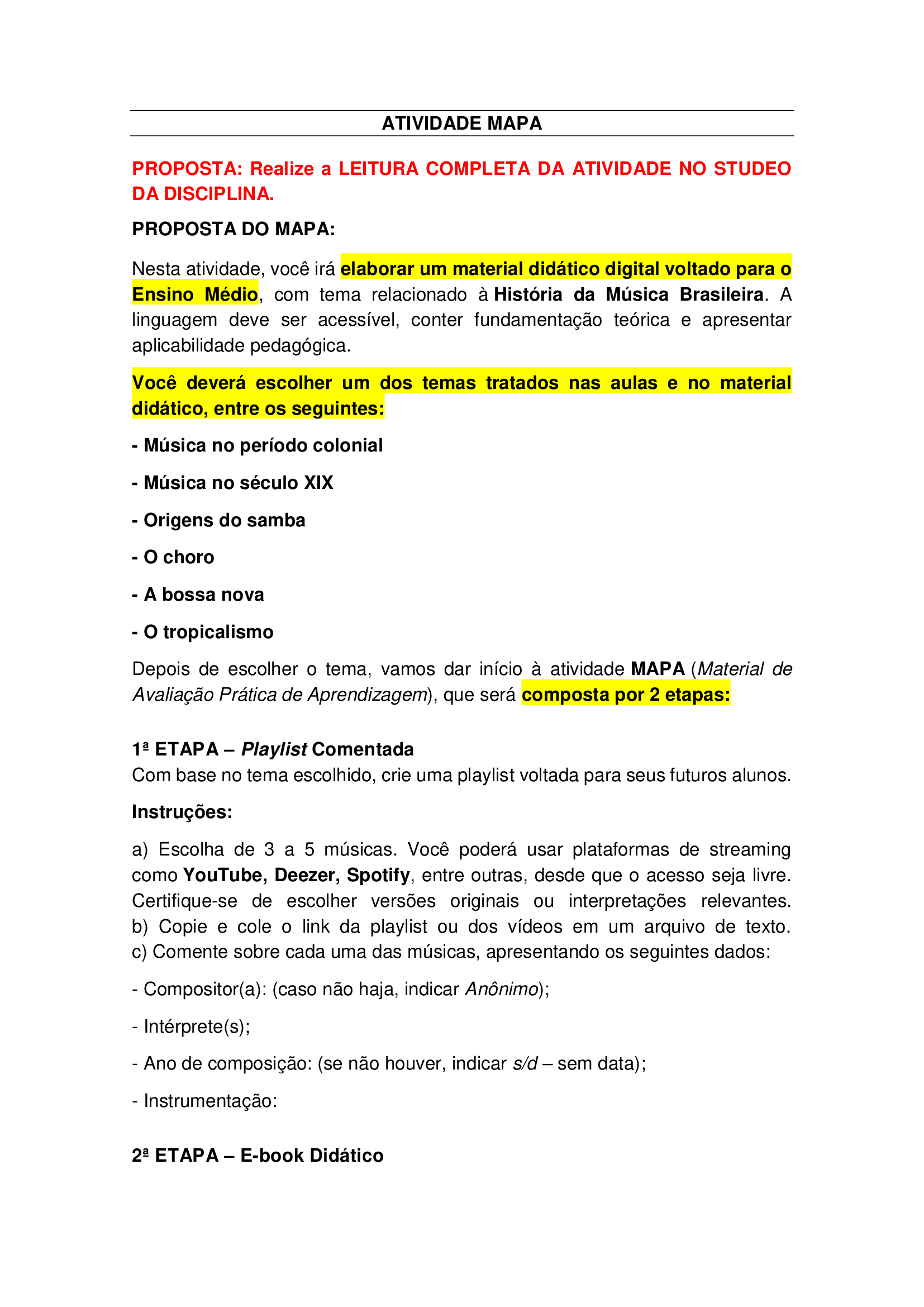 Mapa História e Genero da música brasileira