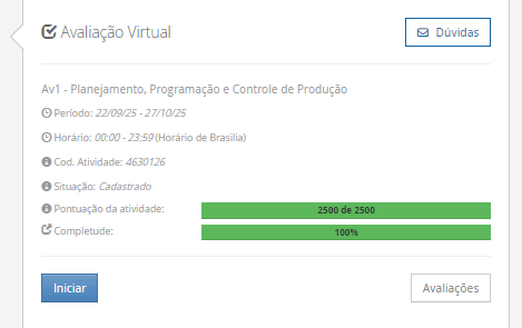 1) O objetivo de compreender a classificação dos sistemas produtivos é favorecer o entendimento de suas características e da forma como cada um se relaciona com o PPCP. Logo, relacione os tipos de sistemas produtivos, relacionados na Coluna 1, com suas respectivas características, relacionadas na Coluna 2: Coluna 1: 1 - Sistemas produtivos contínuos. 2 - Sistemas produtivos em massa 3 - Sistemas produtivos sob encomenda 4 - Sistemas produtivos em lotes Coluna 2: A – Nesse sistema, é difícil a identificação e a separação por unidades do que é produzido, ou seja, não é possível determinar quando se encerra um produto e se inicia outro, pois são produções de alto volume do mesmo produto ou serviço. B – São sistemas de produção em grande escala, como é o caso das fabricantes de eletrodomésticos, das montadoras de automóveis, dos fabricantes de alimentos industrializados C – São sistemas de atendimento a necessidades específicas dos clientes, suas demandas são associadas a baixas unidades. D - Esse é um sistema mais flexível que atua em um departamento visando atender às demandas dos clientes. Outra característica é a presença de estoques intermediários de produtos semiacabados, uma vez que cada etapa seguinte depende da etapa anterior. Agora, assinale a alternativa que contempla a associação correta. ________________________________________ Alternativas: a) 1-A; 2-B; 3-C; 4-D. b) 1-A; 2-C; 3-B; 4-D. c) 1-B; 2-A; 3-D; 4-C. d) 1-C; 2-D; 3-A; 4-B. e) 1-D; 2-C; 3-B; 4-A. 2) Um dos passos mais importantes no modelo de previsão de demanda é a seleção da técnica de previsão. Existem diversas técnicas disponíveis com características especificas para cada uma delas. Logo, há as técnicas qualitativas que são baseadas no julgamento e na opinião de pessoas, do público-alvo ou de especialistas nos produtos ou nos mercados desses produtos. Assim, associe os tipos de técnicas qualitativas, relacionadas na Coluna 1, com suas respectivas características, relacionadas na Coluna 2: Coluna 1: 1 – Técnica qualitativa Delphi 2 – Pesquisa de mercado 3 – Análise de cenário Coluna 2: A – A característica chave dessa técnica é o anonimato, sendo um método em que se reúne um grupo de pessoas que dão opiniões sobre um determinado assunto. Essas pessoas não se conhecem e não têm contato entre si, garantindo o anonimato. Um questionário com várias perguntas acerca de determinado assunto pesquisado deve ser elaborado e repassado ao grupo, para que, posteriormente, essas opiniões registradas sejam reunidas, analisadas e um novo contexto seja formulado. B – Nessa técnica, são mais exploradas as características dos produtos e serviços, como, por exemplo, as características relevantes de um celular, os acessórios mais solicitados, as tendências de cores, se é valido abrir uma loja física ou se manter no mercado online, as expectativas dos clientes, as tendências e soluções que eles esperam etc. C – Essa é uma técnica qualitativa utilizada quando se buscam diferentes cenários, como, por exemplo, cenários em que evitamos surpresas, cenários mais otimistas, cenários mais pessimistas etc. Agora, assinale a alternativa que contempla a associação correta. ________________________________________ Alternativas: a) 1-A; 2-B; 3-C. b) 1-A; 2-C; 3-B. c) 1-B; 2-A; 3-C. d) 1-B; 2-C; 3-A. e) 1-C; 2-A; 3-B. 3) O planejamento-mestre da produção está encarregado de desmembrar os planos produtivos estratégicos de longo prazo em planos específicos de produtos acabados (bens ou serviços) para o médio prazo, no sentido de direcionar as etapas de programação e execução das atividades operacionais da empresa (montagem, fabricação e compras). Em relação ao planejamento mestre de produção, avalie as afirmativas a seguir: I – Como resultado do planejamento-mestre da produção se tem um plano, chamado de plano-mestre de produção (PMP), que formalizará as decisões tomadas quanto à necessidade de produtos acabados para cada período analisado II – O planejamento-mestre da produção, faz a conexão entre o planejamento estratégico (plano de produção) e as atividades operacionais da produção. III - O Plano Mestre de Produção (PMP) diferencia-se do plano de produção sob dois aspectos: o nível de agregação dos produtos e a unidade de tempo analisada. Onde o plano de produção estratégico tratava de famílias de produtos, o PMP, já voltado para a operacionalização da produção, tratará de produtos individuais. Considerando o contexto apresentado, é correto o que se afirma em: ________________________________________ Alternativas: a) I, apenas. b) I e II, apenas. c) I e III, apenas. d) II e III, apenas. e) I, II e III. 4) O Planejamento Agregado de Produção (PAP) orienta as decisões de produção em um nível estratégico, tratando a demanda e os recursos de forma agrupada em famílias de produtos. Esse planejamento visa equilibrar custos, estoques, utilização de mão de obra e capacidade dos equipamentos, antes de detalhar as necessidades de cada item específico. A definição correta das famílias facilita a gestão e possibilita alinhar a produção aos objetivos de maximizar lucros, reduzir variações e administrar estoques de forma eficiente. Com base nessas informações, avalie as afirmativas a seguir sobre o PAP: I – O planejamento agregado trabalha com produtos individualizados, definindo exatamente o que produzir de cada item específico antes de considerar famílias ou grupos. II – O planejamento agregado da produção tem como objetivo dimensionar os recursos produtivos como a mão-de-obra, os equipamentos e materiais básicos para garantir que estejam disponíveis, em quantidades adequadas e nos momentos certos. III – Entre os objetivos e as características do planejamento agregado, está a maximização dos lucros, a administração de forma eficiente dos estoques, a minimização de variações de produção e mão de obra, a maximização da utilização da fábrica e dos equipamentos, além de um dos mais importantes: a minimização de custos. Considerando o contexto apresentado, é correto o que se afirma em: ________________________________________ Alternativas: a) I, apenas. b) I e II, apenas. c) I e III, apenas. d) II e III, apenas. e) I, II e III. 5) Uma empresa registra a demanda mensal de um produto (unidades vendidas) ao longo de 12 meses. Use a média móvel simples dos 3 últimos meses para prever a demanda do mês de outubro Mês Demanda (unidades) Maio 120 Junho 135 Julho 150 Agosto 140 Setembro 160 Assinale a alternativa que contém corretamente a previsão de demanda para o mês de outubro. ________________________________________ Alternativas: a) 145. b) 150. c) 155. d) 157. e) 160.