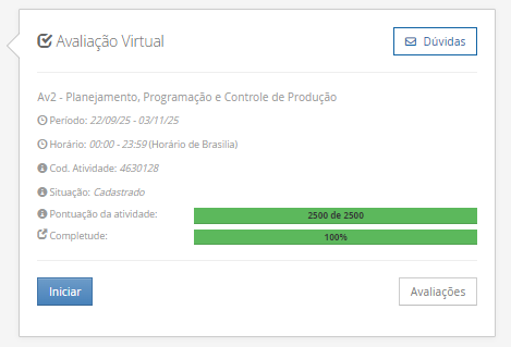 1) Em uma manufatura enxuta, o operador realiza operações e rotinas previamente definidas, respeitando os tempos definidos, minimizando ações ou produções desnecessárias. Algumas metodologias muito presentes em manufaturas enxutas como Kanban, Andon, Heijunka, Poka-Yoke e entre outras. Em relação as metodologias utilizadas na manufatura enxuta, avalie as afirmativas a seguir: I – Kanban é um sistema de nivelamento de produção que equilibra a produção ao longo do tempo para evitar picos e vales, mantendo a constância. II – Andon é um sistema de sinalização visual que permite que os trabalhadores solicitem ajuda ou comuniquem problemas de qualidade ou de processo imediatamente. III – Heijunka é um sistema de controle visual que utiliza cartões ou sinais para autorizar a produção ou movimentação de materiais apenas quando necessário. IV – Poka-yoke são dispositivos à prova de erros projetados para evitar erros humanos ou defeitos de produção. Considerando o contexto apresentado, é correto o que se afirma em: ________________________________________ Alternativas: a) I e III, apenas. b) II e IV, apenas. c) I, II e III, apenas. d) II, III e IV, apenas. e) I, II, III e IV. 2) Um dos principais conceitos dentro do escopo dos sistemas de administração da produção é o conceito de estoques. Trata-se de um elemento gerencial essencial na administração de hoje e do futuro. Estoques são, acúmulos de recursos materiais entre fases específicas de processos de transformação. Nesse contexto, assinale a alternativa que contém corretamente uma função do estoque. ________________________________________ Alternativas: a) Reduzir a qualidade dos produtos durante a produção. b) Aumentar o tempo de produção sem nenhuma justificativa operacional. c) Proporcionar independência às fases dos processos de transformação entre as quais se encontram. d) Impedir a continuidade da produção entre diferentes etapas do processo. e) Substituir o planejamento da produção, dispensando o controle de materiais e ordens 3) Dentro da manufatura enxuta, os desperdícios mais comuns são conhecidos como "os sete tipos de desperdício", sendo conceitos fundamentais no Sistema Toyota de Produção. Eles representam atividades ou práticas que não agregam valor ao produto final e devem ser eliminados ou reduzidos para aumentar a eficiência do processo. Portanto, associe os tipos de desperdícios, relacionados na Coluna 1, com suas respectivas especificidades, relacionadas na Coluna 2: Coluna 1: 1 – Superprodução. 2 – Espera. 3 – Estoques excessivos. 4 – Defeitos. Coluna 2: A – produzir mais do que é necessário, ou antes do necessário, resultando em excesso de estoque, desperdício de recursos e espaço, além de aumentar o tempo de espera e os custos associados. B – tempo em que nada está sendo feito devido a atrasos no processo, a falta de materiais, máquinas paradas, entre outros. Isso aumenta os tempos de ciclo e reduz a eficiência global. C – manter quantidades excessivas de matéria-prima, produtos em processo ou produtos acabados, resultando em espaço desperdiçado, capital imobilizado e maior risco de obsolescência. D – produtos ou serviços que não atendem aos padrões de qualidade ou às expectativas do cliente, resultando em retrabalho, reparos, devoluções ou descarte, além de danos à reputação da empresa. Agora, assinale a alternativa que contempla a associação correta. ________________________________________ Alternativas: a) 1-A; 2-B; 3-C; 4-D. b) 1-A; 2-C; 3-B; 4-D. c) 1-B; 2-A; 3-D; 4-C. d) 1-C; 2-D; 3-A; 4-B. e) 1-D; 2-C; 3-B; 4-A. 4) Planejamento de capacidade é uma atividade crítica desenvolvida paralelamente ao planejamento de materiais. Sem a provisão da capacidade necessária ou a identificação da existência de excesso de capacidade, não podemos obter todos os benefícios de um sistema de planejamento MRP II. Logo, o planejamento de capacidade é feito em níveis, de acordo com o horizonte de planejamento desejado. Em relação ao nível hierárquico do planejamento da capacidade, avalie as afirmativas a seguir: I – O planejamento de capacidade de longo prazo, no nível do S&OP, é chamado de resource requirements planning (RRP) ou simplesmente de resource planning (RP), embora essas denominações não sejam muito difundidas, pois esse planejamento normalmente não é tratado em separado, estando inserido no planejamento de vendas e operações (S&OP). II – O planejamento de médio prazo, no nível do planejamento-mestre da produção, é chamado de rough cut capacity planning (RCCP) ou planejamento aproximado de capacidade. Seu principal objetivo é garantir que o plano-mestre (MPS) seja ao menos "aproximadamente viável" em termos de capacidade, permitindo um cálculo rápido, ainda que grosseiro. III – O planejamento de curto prazo, no nível do MRP, é denominado de CRP – capacity requirements planning, sendo feito com base no plano de materiais detalhado, ou seja, considerando as sugestões do MRP de o que, quanto e quando produzir. É o nível mais detalhado de planejamento de capacidade tratado pelo sistema MRP II padrão. Considerando o contexto apresentado, é correto o que se afirma em: ________________________________________ Alternativas: a) I, apenas. b) I e II, apenas. c) I e III, apenas. d) II e III, apenas. e) I, II e III. 5) O custo do estoque refere-se à soma de vários elementos que geram despesas para a empresa referentes à armazenagem e à distribuição de mercadorias. Para entender, realizar e controlar o custo de estoque de modo assertivo, é preciso considerar algumas variáveis, como processamento, armazenamento e até mesmo a falta de produtos. Logo, um dos custos envolvidos é o custo de manutenção de estoques. Assinale a alternativa que contempla corretamente os "custos de manutenção de estoques". ________________________________________ Alternativas: a) Esse custo se baseia na aquisição de produtos de fornecedores, incluindo também o preço relacionado à compra do produto. b) Nele são considerados os gastos administrativos, incluindo as taxas aplicáveis, além dos custos de transporte e logística. c) É o custo que se refere a tudo que a empresa não conseguiu de alguma forma produzir para o atendimento de uma demanda de produtos. d) Esses custos estão envolvendo as despesas com o espaço de armazenagem de forma geral. e) Esse custo refere-se a itens que não podem mais ser vendidos por terem sido danificados durante a armazenagem ou por ficarem ultrapassados.