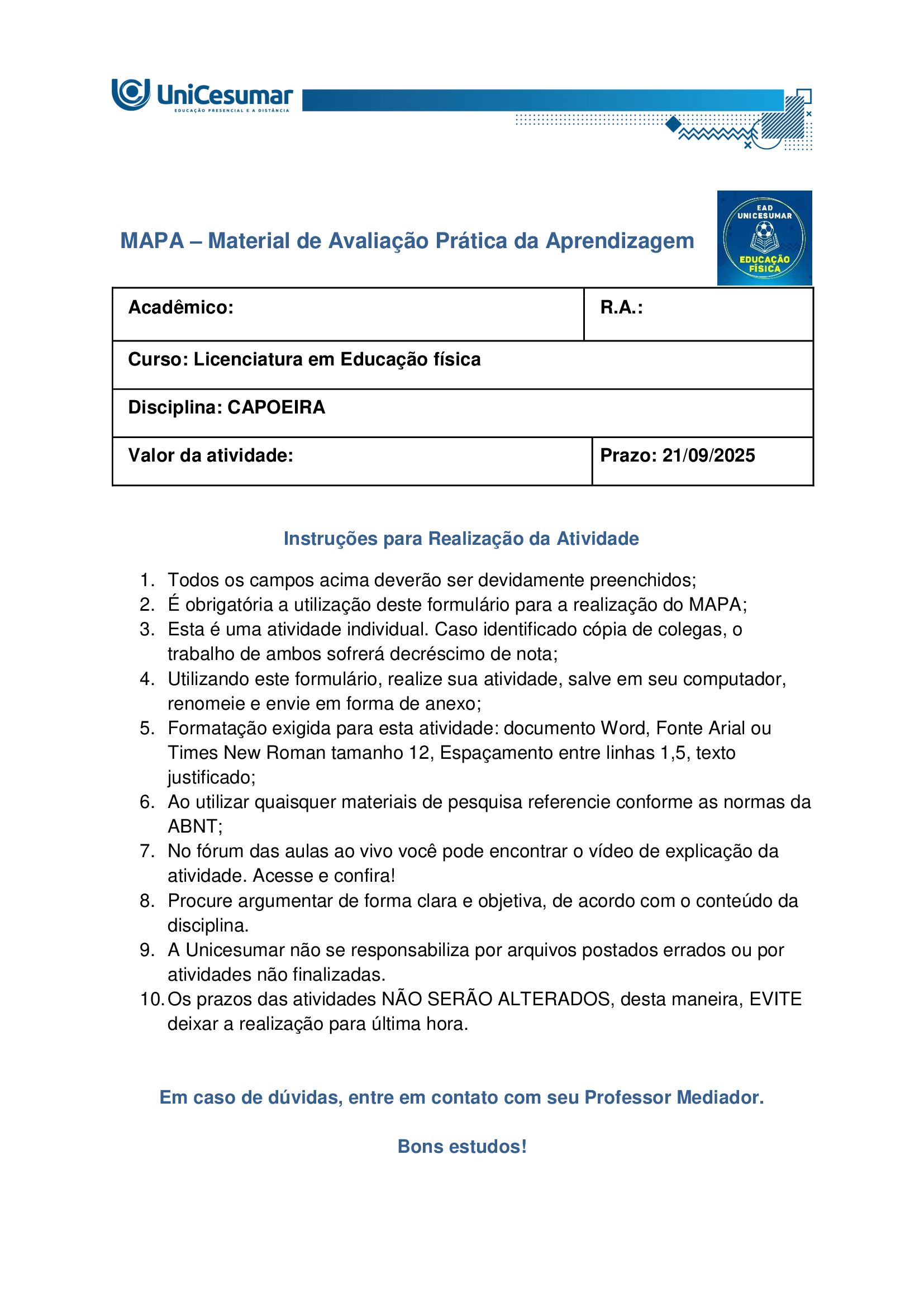 Atividade Mapa Capoeira 53/2025