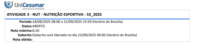 1ª QUESTÃO A hidratação adequada é essencial para manter o desempenho atlético e evitar problemas de saúde. A duração e a intensidade do exercício devem orientar a ingestão de líquidos. Para atividades que duram entre 1 a 3 horas, é recomendada uma bebida com 6 a 8 por cento de carboidratos. Fonte: GALAN, B. G. M.; PAGAN, D. A. C. Nutrição Esportiva. Indaial, SC : Arqué, 2023. (Adaptado). Qual é a quantidade ideal de líquido que deve ser consumida por hora para atender a essas necessidades durante exercícios de uma a três horas? ALTERNATIVAS a) 300 a 600 ml/h. b) 400 a 700 ml/h. c) 500 a 1000 ml/h. d) 800 a 1600 ml/h. e) 1000 a 2000 ml/h. 2ª QUESTÃO Existem diversas fórmulas para determinar a estimativa de gasto energético que podem ser utilizadas dependendo do público alvo. Para garantir um plano nutricional adequado para os atletas, é fundamental escolher a equação correta para estimar suas necessidades energéticas. Fonte: GALAN, B. G. M.; PAGAN, D. A. C. Nutrição Esportiva. Indaial, SC : Arqué, 2023. (Adaptado). Considerando que a Taxa Metabólica Basal (TMB) é uma parte essencial das necessidades totais de energia, qual é a equação específica para pacientes obesos que destaca a altura como um dos componentes? ALTERNATIVAS a) Equação de Tinsley. b) Equação de FAO (1985). c) Equação de Mifflin-St. Jeor. d) Equação de Harris-Benedict. e) Equação de Cunningham (1980). 3ª QUESTÃO Juliana é uma corredora de maratonas que está se preparando para uma corrida importante em um clima quente e úmido. Sabendo dos desafios que as condições climáticas podem apresentar, ela quer garantir que sua estratégia de hidratação esteja otimizada para prevenir a desidratação e manter seu desempenho. Elaborado pelo professor, 2024. Considerando as recomendações de hidratação para atletas em atividades de longa duração, qual das seguintes estratégias Juliana deveria adotar para manter uma hidratação adequada durante a maratona? ALTERNATIVAS a) Beber 2 litros de água imediatamente antes da corrida para garantir a hidratação. b) Beber apenas quando sentir sede para evitar a hiponatremia induzida por excesso de hidratação. c) Consumir quantidades adequadas de bebida esportiva com concentrações adequadas de eletrólitos e carboidratos a cada 20 minutos durante a corrida. d) Limitar a ingestão de líquidos durante a corrida para evitar a necessidade de paradas para ir ao banheiro. e) Ingerir pequenas quantidades de líquidos em intervalos regulares, ajustando com base na sede, sem considerar condições climáticas. 4ª QUESTÃO A refeição que o atleta ingere antes do exercício é essencial para prepará-lo para o exercício subsequente. Ela deve conter uma quantidade suficiente de carboidratos para aumentar a quantidade de glicogênio armazenado nos músculos e manter a taxa de glicose estável. Para evitar problemas gastrointestinais, também deve ser baixo em fibras. Elaborado pelo professor, 2024. Para um atleta de 68 kg, quantas gramas carboidratos devem ser consumidos duas horas antes do exercício? ALTERNATIVAS a) 68 g de carboidratos. b) 75 g de carboidratos. c) 136 g de carboidratos. d) 225 g de carboidratos. e) 150 g de carboidratos. 5ª QUESTÃO Os micronutrientes são essenciais para a saúde geral e o desempenho atlético. A deficiência de micronutrientes específicos pode prejudicar a performance esportiva e aumentar o risco de doenças e lesões. A ingestão adequada de um mineral é crucial, especialmente para atletas que fazem muitos treinos. Elaborado pelo professor, 2024. Assinale a alternativa que apresenta um mineral é essencial para a coagulação do sangue, para a atividade cardíaca e muscular e para a formação de ossos e dentes. As adaptações ao exercício prolongado regular incluem um aumento do número de mitocôndrias nos músculos esqueléticos e uma atividade enzimática oxidativa aumentada. Isso pode contribuir para uma maior retenção de vitaminas e minerais, cofatores no metabolismo energético muscular. Além disso, devido à produção aumentada de radicais livres durante o exercício, uma ingestão aumentada de vitaminas antioxidantes é recomendada para aqueles que praticam exercícios regularmente. Fonte: GALAN, B. G. M.; PAGAN, D. A. C. Nutrição Esportiva. Indaial, SC: Arqué, 2023. (Adaptado). Assinale a alternativa que apresenta as principais fontes dietéticas de vitaminas antioxidandes que os atletas devem incluir em sua dieta. ALTERNATIVAS a) Cereais refinados. b) Doces e açúcares. c) Frutas e vegetais frescos. d) Alimentos ultraprocessados. e) Carnes vermelhas e laticínios. 6ª QUESTÃO As adaptações ao exercício prolongado regular incluem um aumento do número de mitocôndrias nos músculos esqueléticos e uma atividade enzimática oxidativa aumentada. Isso pode contribuir para uma maior retenção de vitaminas e minerais, cofatores no metabolismo energético muscular. Além disso, devido à produção aumentada de radicais livres durante o exercício, uma ingestão aumentada de vitaminas antioxidantes é recomendada para aqueles que praticam exercícios regularmente. Fonte: GALAN, B. G. M.; PAGAN, D. A. C. Nutrição Esportiva. Indaial, SC : Arqué, 2023. (Adaptado). Assinale a alternativa que apresenta as principais fontes dietéticas de vitaminas antioxidandes que os atletas devem incluir em sua dieta. ALTERNATIVAS a) Cereais refinados. b) Doces e açúcares. c) Frutas e vegetais frescos. d) Alimentos ultraprocessados. e) Carnes vermelhas e laticínios. 7ª QUESTÃO Para repor os músculos que perderam glicogênio e eletrólitos durante a atividade física, é importante manter-se hidratado após o exercício. Para se reidratar rapidamente, é necessário consumir uma quantidade adequada de líquido em relação ao peso perdido. Fonte: GALAN, B. G. M.; PAGAN, D. A. C. Nutrição Esportiva. Indaial, SC : Arqué, 2023. (Adaptado). Quantos litros de líquido devem ser consumidos para cada quilograma de peso perdido durante a atividade física ALTERNATIVAS a) 0,5 litros por quilograma de peso. b) 1,0 litro por quilograma de peso. c) 1,5 litros por quilograma de peso. d) 2,0 litros por quilograma de peso. e) 2,5 litros por quilograma de peso. 8ª QUESTÃO A ingestão adequada de carboidratos é vital para os atletas, especialmente durante atividades de alta intensidade e duração prolongada. Os carboidratos são usados para produzir glicogênio muscular durante o exercício. A fadiga surge quando o glicogênio se esgota. O carboidrato também é importante para o sistema nervoso central, pois impactam as habilidades cognitivas e motoras. Fonte: GALAN, B. G. M.; PAGAN, D. A. C. Nutrição Esportiva. Indaial, SC : Arqué, 2023. (Adaptado). Considerando as definições de Foss e Keteyian, assinale a alternativa que apresenta a recomendação de ingestão diária de carboidratos para atletas que participam de eventos de endurance e treinamento. ALTERNATIVAS a) 30% a 40% do total de calorias. b) 40% a 50% do total de calorias. c) 50% a 60% do total de calorias. d) 60% a 70% do total de calorias. e) 70% a 80% do total de calorias. 9ª QUESTÃO Mariana é uma atleta de 400 metros rasos que busca melhorar seu desempenho nas competições que se aproximam. Recentemente, ela leu sobre diferentes recursos ergogênicos que poderiam potencialmente melhorar sua performance. Mariana está particularmente interessada em métodos que sejam legais e éticos dentro do esporte. Elaborado pelo professor, 2024. Considerando as opções a seguir, qual delas Mariana poderia utilizar para melhorar seu desempenho de maneira legal e ética? ALTERNATIVAS a) Cafeína, para aumentar o estado de alerta e diminuir a percepção de esforço. b) Creatina, para aumentar a disponibilidade de energia rápida durante treinos longos. c) Beta-bloqueadores, para reduzir a ansiedade e a frequência cardíaca antes da competição. d) Beta-alanina, para melhorar a resistência muscular ao aumentar os níveis de carnosina no músculo. e) Bicarbonato de sódio, para ajudar a neutralizar a acidez muscular e melhorar a performance em exercícios de alta intensidade. 10ª QUESTÃO As proteínas são macronutrientes essenciais para a síntese proteica e a recuperação muscular, bem como para a adaptação ao treinamento e na melhoria do desempenho. O exercício intenso quebra proteínas musculares, que precisam ser reconstruídas para aumentar o crescimento e a força muscular. Fonte: GALAN, B. G. M.; PAGAN, D. A. C. Nutrição Esportiva. Indaial, SC : Arqué, 2023. (Adaptado). Assinale a alternativa que apresenta a dose diária de proteínas recomendada para atletas envolvidos em programas de desenvolvimento de força e que treinam intensamente. ALTERNATIVAS a) 3,0 g/kg de peso corporal. b) 0,8 g/kg de peso corporal. c) 1,0 g/kg de peso corporal. d) 1,2 a 1,8 g/kg de peso corporal. e) 2,0 a 2,5 g/kg de peso corporal.