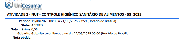 1ª QUESTÃO A teníase é a doença causada por parasitas do gênero Taenia, quando está se fixa no interior do intestino do hospedeiro, após este ingerir as lavas presentes em carne de animais como suínos e bovinos. Entretanto, essa não é a única doença que este parasita pode causar. Com base no assunto apresentado no texto, analise as asserções a seguir e a relação proposta entre elas: I. Uma enfermidade com complicações que podem ser graves, provocada pela Taenia, além da teníase, é a cisticercose, ocasionada pela ingestão de cisticercos presentes em carnes cruas ou mal cozidas. PORQUE II. A cisticercose é caracterizada pelo estabelecimento de cisticercos em tecidos e órgãos do hospedeiro, como coração, músculos e cérebro, podendo ocasionar sérias lesões. A respeito das asserções e a relação proposta entre elas, assinale a alternativa correta. ALTERNATIVAS a) As asserções I e II são proposições verdadeiras, e a II é uma justificativa correta da I. b) As asserções I e II são proposições verdadeiras, mas a II não é uma justificativa correta da I. c) A asserção I é uma proposição verdadeira, mas a asserção II é uma proposição falsa. d) A asserção I é uma proposição falsa, mas a asserção II é uma proposição verdadeira. e) As asserções I e II são proposições falsas. 2ª QUESTÃO "Para muitas pessoas, as palavras germe e micróbio representam um grupo de criaturas minúsculas que não se encaixam muito bem nas categorias de uma pergunta antiga: 'é um animal, vegetal ou mineral?'. Os micróbios, também chamados de microrganismos, são seres vivos minúsculos que são, em geral, individualmente muito pequenos para serem visualizados a olho nu" (Ritter; Nigro, 2024, p. 57). Fonte: RITTER, A. C.; NIGRO, T. P. de. Controle higiênico-sanitário de alimentos. Florianópolis: Arqué, 2024. Muitos seres diferentes compõem o grupo dos microrganismos, cada um com características que o distinguem dos demais. Com base nas características dos diferentes grupos de microrganismos, analise as afirmativas a seguir: I. As bactérias constituem um dos grupos de seres estudados como microrganismos e têm como uma de suas características serem procariotos, ou seja, seu material genético não é envolvido por uma membrana nuclear. II. Outro grupo de seres estudados pela microbiologia é o composto por vírus, caracterizados por serem acelulares, contendo um único tipo de ácido nucleico como material genético. III. Os fungos constituem um dos grupos mais importantes de microrganismos e são caracterizados por realizarem fotossíntese e não possuírem parede celular. IV. Os protozoários compõem um grupo de seres estudados na microbiologia, caracterizados por serem procariotos e apresentarem uma parede celular rica em quitina. É correto o que se afirma em: ALTERNATIVAS a) II, apenas. b) I e II, apenas. c) III e IV, apenas. d) I, III e IV, apenas. e) I, II, III e IV. 3ª QUESTÃO "Os alimentos são uma matriz quimicamente complexa, e prever se, ou com que rapidez, os microrganismos crescerão em um determinado alimento é difícil. A maioria dos alimentos contém nutrientes suficientes para sustentar o crescimento microbiano. Diversos fatores estimulam, impedem ou limitam o crescimento de microrganismos nos alimentos... Os fatores que afetam o crescimento microbiano são divididos em dois grupos: parâmetros intrínsecos e extrínsecos. Esses fatores afetam o crescimento de microrganismos nos alimentos" (Forsythe, 2000, p. 24-25). Fonte: tradução nossa de: FORSYTHE, S. J. The microbiology of safe food. Osford, Inglaterra: Blackwell Science, 2000. Dentre os fatores que podem interferir no crescimento microbiano nos alimentos, a atividade água desempenha um papel fundamental. Com base nas características da atividade de água, avalie as asserções a seguir e a relação proposta entre elas: I. A atividade de água é caracterizada como um fator extrínseco e está diretamente ligada à ação desempenhada pela água nas células dos microrganismos. PORQUE II. A água livre no interior dos alimentos está diretamente ligada à atividade de água: quanto maior for a quantidade de água livre no interior do alimento, maior será a atividade de água. A respeito dessas asserções, assinale a opção correta: ALTERNATIVAS a) As asserções I e II são proposições verdadeiras, e a II é uma justificativa correta da I. b) As asserções I e II são proposições verdadeiras, mas a II não é uma justificativa correta da I. c) A asserção I é uma proposição verdadeira, e a II é uma proposição falsa. d) A asserção I é uma proposição falsa, e a II é uma proposição verdadeira. e) As asserções I e II são proposições falsas. 4ª QUESTÃO Tanto a Taenia solium como a Taenia saginata, na fase adulta ou reprodutiva, vivem no intestino delgado humano; já o cisticerco da T. solium é encontrado nos tecidos subcutâneo, muscular, cardíaco, cerebral e no olho de suínos, e, acidentalmente, em humanos e cães. O cisticerco da T. saginata é encontrado nos tecidos dos bovinos. Fonte: NEVES, D. P. Parasitologia humana. 13. ed. São Paulo: Atheneu, 2016. Com base no texto e nos conhecimentos sobre parasitologia, analise as afirmativas a seguir: I. Tanto a T. solium quanto a T. saginata possuem escólex. II. O hospedeiro intermediário da T. saginata são os animais classificados como bovinos. III. O hospedeiro intermediário da T. solium é o ser humano. IV. Cisticerco é a denominação dada ao estado larval da T. solium e da T. saginata. É correto o que se afirma em: ALTERNATIVAS a) I, apenas. b) I e II, apenas. c) II, III e IV, apenas. d) I, II e IV, apenas. e) I, II, III e IV. 5ª QUESTÃO "Alimentos estragados (deteriorados) são alimentos com gosto e cheiro estranhos... Alimentos estragados não são venenosos. O alimento não tem a qualidade esperada pelo consumidor e, portanto, é uma questão de qualidade, não de segurança. Os termos 'estragado' e 'não estragado' são subjetivos, pois a aceitação depende da expectativa do consumidor e não está relacionada à segurança alimentar" (Forsythe, 2000, p. 96). Fonte: tradução nossa de: FORSYTHE, S. J. The microbiology of safe food. Osford, Inglaterra: Blackwell Science, 2000. Quando se estuda a deterioração de alimentos, é preciso conhecer e saber distinguir entre os diversos fatores que podem levar um alimento a mudar seus aspectos físicos e químicos, resultando em deterioração. Com base nas características relacionadas à deterioração dos alimentos, analise as afirmativas a seguir: I. A deterioração de alimentos pode ser causada pelas enzimas presentes nos próprios tecidos de vegetais e carnes animais. II. A deterioração pode ser entendida como avarias físicas causadas por batidas, pressão e congelamento. III. Processos químicos que ocorrem naturalmente em alimentos podem causar deterioração. IV. Os processos de multiplicação microbiana, desenvolvidos por fungos e bactérias, podem deteriorar os alimentos. É correto o que se afirma em: ALTERNATIVAS a) II, apenas. b) I e II, apenas. c) III e IV, apenas. d) I, III e IV, apenas. e) I, II, III e IV. 6ª QUESTÃO “Devido à concentração de solutos dissolvidos dentro de uma célula bacteriana, gera-se uma considerável pressão de turgência que, em uma célula como a Escherichia coli, é calculada em 2 atmosferas; esta é uma pressão similar à de um pneu de carro. Para resistir a esta pressão, as bactérias possuem paredes celulares, que também são responsáveis pela forma e rigidez da célula” (Madigan; Martinko; Parker, 2004, p. 74). Fonte: MADIGAN, M. T.; MARTINKO, J. M.; PARKER, J. Biologia dos microrganismos. 10. ed. São Paulo: Pearson, 2004. Situação: um microbiologista, ao examinar as bactérias de uma cultura, determinou que sua parede celular era composta por uma fina camada de peptidoglicano, além de identificar a presença de lipopolissacarídeos e lipoproteínas. Com base na análise da situação descrita anteriormente e nas caraterísticas das paredes celulares de bactérias, avalie as asserções a seguir e a relação proposta entre elas: I. É possível concluir, com base na situação apresentada, que a cultura examinada pelo microbiologistacontinha bactérias Gram-negativas. PORQUE II. As bactérias podem ser classificadas em Gram-positivas, quando sua parede celular é composta por uma espessa camada de peptidoglicano e ácidos teicóico e lipoteicóicos, e em Gram-negativas, quando sua parede celular é composta por uma fina camada de peptidoglicano somada a uma membrana externa composta por lipopolissacarídeos, lipoproteínas e fosfolipídios. A respeito dessas asserções, assinale a opção correta: ALTERNATIVAS a) As asserções I e II são proposições verdadeiras, e a II é uma justificativa correta da I. b) As asserções I e II são proposições verdadeiras, mas a II não é uma justificativa correta da I. c) A asserção I é uma proposição verdadeira, e a II é uma proposição falsa. d) A asserção I é uma proposição falsa, e a II é uma proposição verdadeira. e) As asserções I e II são proposições falsas. 7ª QUESTÃO O Schistosoma mansoni é um platelminto da classe Trematoda, caracterizado por apresentar indivíduos machos e fêmeas. Após a cópula, os ovos são liberados para o ambiente pelas fezes do hospedeiro. Contudo, o ciclo de vida deste parasita é dependente da presença de cursos de água e do caramujo do gênero Biomphalaria. Com base no assunto apresentado no texto, avalie as asserções a seguir e a relação proposta entre elas: I. No ciclo de vida do Schistosoma mansoni, a larva gerada no hospedeiro intermediário, a única capaz de infectar o ser humano, é denominada cercária. PORQUE II. A larva cercária tem a capacidade de romper a estrutura da pele do ser humano e atingir a corrente sanguínea. A respeito dessas asserções, assinale a opção correta: ALTERNATIVAS a) As asserções I e II são proposições verdadeiras, e a II é uma justificativa correta da I. b) As asserções I e II são proposições verdadeiras, mas a II não é uma justificativa correta da I. c) A asserção I é uma proposição verdadeira, e a II é uma proposição falsa. d) A asserção I é uma proposição falsa, e a II é uma proposição verdadeira. e) As asserções I e II são proposições falsas. 8ª QUESTÃO “Os helmintos do filo Nematoda, também conhecidos como nematelmintos ou vermes redondos, são uma classe de vermes cilíndricos e alongados que podem ser encontrados em muitos locais, tais como água doce, solo, água salgada e parasitas de animais e plantas. Muitos nematódeos são parasitas importantes que causam doenças em humanos e outros animais” (Ritter; Nigro, 2024, p. 19). Fonte: RITTER, A. C.; NIGRO, T. P. de. Controle higiênico-sanitário de alimentos. Florianópolis: Arqué, 2024. Com base nas características do Ascaris lumbricoides, analise as afirmativas a seguir: I. O A. lumbricoides causa uma parasitose intestinal, de distribuição cosmopolita, denominada ascaridíase. II. O ciclo de vida da A. lumbricoides é heteroxênico, o que significa que esse parasita possui dois hospedeiros: um intermediário e um definitivo. III. Os vermes adultos do A. lumbricoides são indivíduos com sexos separados, sendo que o macho é sempre menor do que a fêmea. IV. Os vermes adultos do A. lumbricoides são cilíndricos e alongados, com o macho apresentando uma curvatura na sua porção posterior. É correto o que se afirma em: ALTERNATIVAS a) I, apenas. b) II e III, apenas. c) III e IV, apenas. d) I, III e IV, apenas. e) I, II, III e IV. 10ª QUESTÃO A identificação de parasitos, através da observação direta ao microscópio, consiste em um dos principais meios de diagnóstico das parasitoses. Conhecer a morfologia dos indivíduos adultos, bem como dos ovos e formas larvais, é, portanto, essencial para um correto diagnóstico e tratamento deste tipo de enfermidade. Com relação às características morfológicas dos vários estágios do Schistosoma mansoni, analise as afirmativas a seguir: I. O parasito macho adulto apresenta como uma característica morfológica a presença de duas ventosas: uma ventosa oral e uma ventosa ventral. II. O ovo dessa espécie pode ser identificado pela presença de uma espícula lateral. III. O miracídio corresponde a um estágio larval do Schistosoma mansoni, caracterizado por ser achatado dorso-ventralmente, apresentando as bordas ciliadas. IV. A cercária corresponde a um estágio larval do Schistosoma mansoni, caracterizado pela ausência de motilidade e ausência de ventosas. É correto o que se afirma em: ALTERNATIVAS a) I, apenas. b) I e II, apenas. c) II e IV, apenas. d) I, II e III, apenas. e) I, II, III e IV.