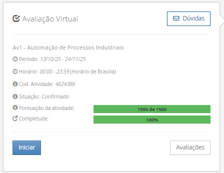 1) Uma indústria de bebidas está planejando uma modernização em sua linha de envase de garrafas. Atualmente, o processo é quase todo manual, desde o enchimento até o rosqueamento das tampas e a rotulagem. A gerência de produção identificou que a velocidade e a precisão do processo manual são os principais gargalos, resultando em inconsistências no volume envasado e em perdas de produto. Para competir em um mercado cada vez mais exigente, a empresa decidiu investir em um sistema automatizado. O projeto inicial prevê a instalação de sensores para detectar a presença das garrafas, um controlador lógico programável (CLP) para gerenciar a sequência de operações e atuadores para executar as tarefas de enchimento e rosqueamento. O objetivo é criar um sistema robusto que garanta a repetibilidade e a qualidade do produto final, além de aumentar significativamente a capacidade produtiva da planta. Considerando a estrutura de um sistema de automação e os elementos descritos no projeto de modernização da indústria de bebidas, analise as afirmativas a seguir sobre as funções dos componentes. I. Os sensores são responsáveis por converter as ações de enchimento e rosqueamento em sinais elétricos para o controlador. II. O controlador lógico programável (CLP) atua como o elemento central que processa as informações dos sensores e envia comandos para os atuadores. III. Os atuadores são os dispositivos que recebem os comandos do controlador para interagir fisicamente com o processo, como abrir válvulas de enchimento. IV. A principal função do CLP é medir as variáveis do processo, como o nível exato do líquido na garrafa, e exibi-las em uma interface para o operador. Com base na análise das afirmativas, assinale a alternativa que apresenta apenas as afirmativas corretas. ________________________________________ Alternativas: a) I e IV. b) II e III. c) I e II. d) III e IV. e) II e IV. 2) Em uma estação de tratamento de água, o controle do nível de um dos reservatórios principais é uma tarefa crítica para garantir o abastecimento contínuo e evitar transbordamentos. O sistema atual utiliza um controle do tipo liga-desliga (on-off). Uma bomba é acionada para encher o reservatório quando o nível atinge um ponto mínimo (Lmin) e é desligada quando o nível alcança um ponto máximo (Lmax). Embora funcional, esse método causa oscilações significativas no nível da água e picos de consumo de energia devido às partidas e paradas bruscas da bomba. A equipe de engenharia está avaliando a implementação de um sistema de controle em malha fechada com um controlador PID (Proporcional-Integral-Derivativo) para obter um controle mais preciso e suave, ajustando continuamente a velocidade da bomba. Com base nos conceitos de sistemas de controle, qual das alternativas descreve corretamente a principal diferença entre o controle em malha aberta e o controle em malha fechada aplicado ao contexto do reservatório? ________________________________________ Alternativas: a) O controle em malha aberta utiliza a medição do nível do reservatório para ajustar a ação de controle, enquanto a malha fechada opera com base em um tempo pré-definido. b) O controle em malha aberta é mais complexo e preciso, sendo ideal para processos críticos como o controle de nível, enquanto a malha fechada é mais simples e menos robusta. c) O controle em malha fechada utiliza a informação de realimentação (feedback) da variável controlada, como o nível do reservatório, para ajustar a ação de controle, o que não ocorre na malha aberta. d) O controle em malha fechada opera sem a necessidade de sensores para medir o nível, baseando-se apenas no modelo matemático do processo, ao contrário da malha aberta. e) Tanto o controle em malha aberta quanto o em malha fechada utilizam a realimentação do nível do reservatório, mas o controle PID só pode ser implementado em malha aberta. 3) Uma empresa farmacêutica utiliza um braço robótico para a manipulação de frascos em uma área estéril de envase de medicamentos. O robô é responsável por pegar os frascos vazios de uma bandeja, posicioná-los com precisão sob a agulha de enchimento e, em seguida, movê-los para uma esteira de selagem. A precisão e a repetibilidade do movimento são essenciais para evitar a contaminação e garantir a dosagem correta. Recentemente, a empresa decidiu integrar um sistema de visão a essa célula robótica. O objetivo é que o sistema possa verificar se o frasco foi corretamente posicionado antes do envase e inspecionar se a tampa foi selada adequadamente após o processo, rejeitando automaticamente qualquer unidade defeituosa. Considerando a integração do sistema de visão à célula robótica, analise as afirmativas a seguir sobre as tecnologias envolvidas. I. O robô industrial atua como um atuador multifuncional, executando tarefas de manipulação física programadas, como pegar e posicionar os frascos. II. O sistema de visão funciona como um sensor avançado, capturando imagens do processo e analisando-as para fornecer dados de controle de qualidade e orientação ao robô. III. A aplicação de inteligência artificial no sistema de visão permite a identificação de defeitos complexos que seriam difíceis de programar com regras fixas. IV. A principal função do robô, após a integração do sistema de visão, passa a ser o processamento das imagens para tomada de decisão, controlando a câmera. Com base na análise das afirmativas, assinale a alternativa que apresenta apenas as afirmativas corretas. ________________________________________ Alternativas: a) II e III. b) I e IV. c) II, III e IV. d) I, III e IV. e) I, II e III. 4) Uma estação de tratamento de água precisa controlar o nível de um grande reservatório que abastece parte de uma cidade. O nível da água no reservatório deve ser mantido entre um valor mínimo de 4 metros e um máximo de 5 metros para garantir a pressão adequada na rede de distribuição. A entrada de água no reservatório é feita por uma tubulação, controlada por uma válvula. Para automatizar este processo, é necessário instalar um instrumento que meça continuamente a altura da coluna de água e envie essa informação para um controlador. Com base nessa medição, o controlador deve comandar a abertura ou o fechamento da válvula de entrada, de forma a manter o nível dentro da faixa operacional desejada. O instrumento de medição não pode ter contato direto com a água, para evitar manutenções frequentes devido a impurezas ou corrosão. Com base nos requisitos do processo e nos conhecimentos de instrumentação industrial, qual conjunto de sensor de medição e atuador é o mais adequado para a automação do controle de nível do reservatório? ________________________________________ Alternativas: a) Um sensor de nível do tipo boia para a medição e uma válvula de controle do tipo gaveta para o acionamento. b) Um transmissor de pressão diferencial instalado na base do tanque para a medição e uma válvula de controle do tipo borboleta com atuador pneumático. c) Um sensor de nível ultrassônico instalado no topo do reservatório para a medição e uma válvula de controle proporcional com atuador elétrico. d) Um sensor de nível do tipo régua visual para a medição e uma válvula de controle do tipo globo operada manualmente. e) Uma chave de nível do tipo boia magnética para a medição e uma válvula solenoide para o acionamento. 5) Uma montadora de automóveis está automatizando a linha de montagem final. Diversos dispositivos de diferentes fabricantes, como robôs de solda, parafusadeiras automáticas, CLPs que controlam as esteiras e sistemas de visão para inspeção de qualidade, precisam trocar informações em tempo real. A comunicação eficiente e determinística é crucial para a sincronização das tarefas. Por exemplo, o CLP da esteira deve informar a um robô que o chassi do carro está na posição correta para que ele inicie a solda. A falha ou o atraso nessa comunicação pode parar toda a linha de produção ou causar defeitos graves. A escolha de uma tecnologia de rede industrial adequada é, portanto, um dos pontos mais críticos do projeto de automação. Com base no cenário da montadora e nos requisitos de comunicação entre múltiplos dispositivos de automação, qual das alternativas a seguir descreve corretamente a função de um protocolo de comunicação industrial, como o Profibus ou o Modbus? ________________________________________ Alternativas: a) Sua função é definir um conjunto de regras e padrões para a formatação, transmissão e recepção de dados, permitindo que dispositivos de diferentes fabricantes comuniquem-se de forma inteligível. b) Sua função é fornecer energia elétrica para todos os dispositivos conectados na rede de automação, garantindo a operação contínua dos robôs e CLPs. c) Sua função é realizar o processamento das imagens capturadas pelos sistemas de visão, identificando falhas de qualidade nos produtos de forma independente do CLP. d) Sua função é armazenar o programa lógico que executa a sequência de operações da linha de montagem, atuando como a memória principal de todos os controladores da rede. e) Sua função é converter os sinais digitais dos CLPs em movimentos mecânicos nos robôs de solda, atuando diretamente como um atuador industrial.