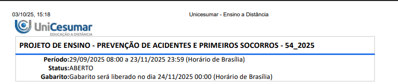 Resposta do Projeto De Ensino - Prevenção De Acidentes E Primeiros Socorros 1ª QUESTÃO O trauma de extremidades representado principalmente pelo trauma musculoesquelético, é uma das causas frequentes de admissão por trauma em pronto socorro, porém a minoria apresenta risco de morte. A mortalidade decorre de grandes traumas, que originam sangramento, ou de eventuais lesões associadas. Urgências Traumáticas Oswaldo Cruz. Disponível em: https://bit.ly/3mWhdK1. Acesso em: 14 nov. 2020. Em caso de fraturas, alguns cuidados são essenciais para uma melhor evolução e recuperação da vítima. Entre as afirmações abaixo, analise o que é necessário para um atendimento adequado no caso de uma fratura exposta. I. Cobrir o ferimento com pano limpo e tentar conter hemorragia. II. Proteger e acalmar a vítima, acionar o Serviço médico de urgência. III. Tentar recolocar o osso no local, com cuidado para não perfurar um grande vaso. IV. Administrar analgésicos para alívio da dor assim como água ou suco para acalmá-lo. É correto o que se afirmar em: ALTERNATIVAS a) I, apenas. b) I e II, apenas. c) I, II e III, apenas. d) II, III e IV, apenas. c) I, II, III e IV. Resposta correta: b) I e II, apenas. Comentário: Em fratura exposta deve-se controlar sangramento/cobrir o ferimento e proteger/acalmar a vítima acionando o SAMU/192. Nunca tentar reduzir a fratura (III) e não oferecer medicamentos ou líquidos (IV). ________________________________________ 2ª QUESTÃO A parada cardiorrespiratória normalmente vem acompanhada de sintomas como ausência de movimentos respiratórios, ausência de pulso, palidez, dilatação de pupilas. Elaborado pelo professor, 2020. Considerando esse assunto, avalie as asserções a seguir e a relação proposta entre elas: I. Um dos procedimentos iniciais é o reconhecimento da parada cardiorrespiratória, onde é necessário verificar o pulso por meio da palpação das principais artérias, como a carótida. PARA ISSO, II. Utilize comandos de voz, evitando tocar na vítima, na sequência inicie as manobras de reanimação e chame por socorro. A respeito dessas asserções, assinale a opção correta. ALTERNATIVAS a) As asserções I e II proposições são falsas. b) A asserção I é uma proposição verdadeira e a II é uma proposição falsa. c) A asserção I é uma proposição falsa e a II é uma proposição verdadeira. d) As asserções I e II são proposições verdadeiras e complementares. e) As asserções I e II são proposições verdadeiras mas não apresentam relação entre si. Resposta correta: b) A asserção I é uma proposição verdadeira e a II é uma proposição falsa. Comentário: Reconhecer PCR inclui avaliação rápida de respiração e pulso (I verdadeira para quem sabe checar pulso). Já evitar tocar a vítima está errado — deve-se estimular e avaliar responsividade e iniciar compressões (II falsa). ________________________________________ 3ª QUESTÃO Figura: Imagem de queimadura de primeiro e segundo grau. Fonte: Google imagens. A gravidade de uma queimadura não se mede somente pelo grau da lesão (superficial ou profunda), mas também pela extensão da área atingida. Com base na figura apresentada e na afirmação acima, avalie as asserções a seguir e a relação proposta entre elas. I. Quando uma pessoa é exposta a queimaduras, deve-se realizar um atendimento primário de qualidade priorizando interromper o processo de queimadura. LOGO, II. Deve-se remover roupas não aderidas ao corpo, adornos como anéis e relógio, interromper o processo de queimadura, cobrir as lesões com tecido limpo e úmido e comunicar o serviço de atendimento médico de urgência. A respeito dessas asserções, assinale a opção correta ALTERNATIVAS a) As asserções I e II proposições são falsas. b) A asserção I é uma proposição verdadeira e a II é uma proposição falsa. c) A asserção I é uma proposição falsa e a II é uma proposição verdadeira. d) As asserções I e II são proposições verdadeiras e complementares. e) As asserções I e II são proposições verdadeiras mas não apresentam relação entre si. Resposta correta: d) As asserções I e II são proposições verdadeiras e complementares. Comentário: O objetivo primário é interromper o agente térmico (I). As ações listadas em II (retirar roupas/adornos não aderidos, resfriar/cobrir e acionar o SAMU) concretizam esse atendimento inicial. ________________________________________ 4ª QUESTÃO Queimadura é toda lesão provocada pelo contato direto com alguma fonte de calor ou frio, produtos químicos, corrente elétrica, radiação, ou mesmo alguns animais e plantas (como larvas, água-viva, urtiga), entre outros. Biblioteca Virtual em Saúde. Disponível em: https://bit.ly/2LgdrwZ. Acesso em: 15 nov. 2020. Considerando essas informações relativas à queimadura, associe as duas colunas a seguir, relacionando a classificação das queimaduras com as suas características. ( ) Atinge todas as camadas da pele, inclusive o tecido gorduroso e os nervos podendo alcançar inclusive os ossos. ( ) Atinge a epiderme e parte da derme (camada localizada abaixo da epiderme). ( ) Atinge somente a epiderme (camada mais superficial da pele). Caracteriza-se por dor e vermelhidão no local queimado. ( ) Caracteriza-se por muita dor, já que destrói as terminações nervosas de sensibilidade. A pele fica seca, dura, enrugada, escurecida ou esbranquiçada. ( ) Caracteriza-se por dor, vermelhidão e formação de bolhas. ( 1 ) Queimadura de primeiro grau. ( 2 ) Queimadura de segundo grau. ( 3 ) Queimadura de terceiro grau. A sequência correta desta classificação é: ALTERNATIVAS a) ( 2 ), ( 3 ), ( 1 ), ( 2 ), ( 1 ) b) ( 3 ), ( 1 ), ( 3 ), ( 2 ), ( 2 ) c) ( 3 ), ( 2 ), ( 1 ), ( 3 ), ( 2 ) d) ( 3 ), ( 2 ), ( 1 ), ( 2 ), ( 3 ) e) ( 1 ), ( 1 ), ( 2 ), ( 3 ), ( 2 ) Resposta correta: c) ( 3 ), ( 2 ), ( 1 ), ( 3 ), ( 2 ) Comentário: Total espessura = 3º grau; epiderme + parte da derme = 2º grau; apenas epiderme = 1º grau; bolhas = 2º grau. ________________________________________ 5ª QUESTÃO O ferimento por arma de fogo, também conhecido como trauma balístico, é uma forma de trauma físico ocasionado por projéteis disparados por armas de fogo. Os traumas balísticos mais comuns derivam de armas usadas em conflitos armados, esportes civis, atividades recreativas e atividades criminosas. Os ferimentos por armas de fogo podem, pois, ser intencionais ou não intencionais. Disponível em: https://bit.ly/39VOmBO. Acesso em: 09 dez. 2020. Devido a um ferimento por arma de fogo, um trabalhador de 32 anos de idade, que atua como gestor de segurança privada fraturou a tíbia direita, osso longo da perna. Os colegas de trabalho prestaram os primeiros socorros de acordo com as orientações recebidas em curso tecnólogo que aborda tal procedimento e priorizaram com os cuidados relatados abaixo. Sobre esses cuidados, analise as afirmações a seguir. I. Não movimentar a vítima desnecessariamente. II. Imobilizar o local improvisando com talas de papelão rígido, prender a tala com tiras de pano ou ataduras acima e abaixo da fratura. III. Recolocar o osso no lugar, puxando as extremidades do membro fraturado. IV. Acalmar vítima, oferecendo-lhe medicações como analgésico para alívio da dor. V. Encaminhar a vítima a um hospital, colocando-a em um carro, já que o serviço médico pode demorar. É correto o que se afirmar em: ALTERNATIVAS a) I, apenas. b) I e II, apenas. c) I, II e III, IV, apenas. d) II, III e V, apenas. e) I, II, III, IV e V. Resposta correta: b) I e II, apenas. Comentário: Condutas corretas: evitar movimentar e imobilizar acima/abaixo da fratura. Não se deve reduzir fratura (III), dar medicamentos (IV) ou transportar por conta própria (V) — acione o 192. ________________________________________ 6ª QUESTÃO O engasgo é uma manifestação do organismo para expelir alimento ou objeto que toma um “caminho errado”, durante a deglutição (ato de engolir). É considerado uma emergência, e em casos graves, pode levar a pessoa à morte por asfixia ou deixá-la inconsciente por um tempo. Disponível em: