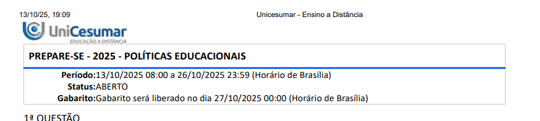 1ª QUESTÃO O Plano Nacional de Educação (PNE), instituído pela Lei n. 13.005/2014, é um instrumento fundamental para o desenvolvimento e a melhoria da educação no Brasil. Ele estabelece diretrizes, metas e estratégias para a política educacional no país ao longo de dez anos, com o objetivo de garantir o direito à educação de qualidade e promover a inclusão e equidade no acesso ao ensino. Uma das principais metas do PNE (20142024) para a Educação Básica é a universalização do Ensino Fundamental de nove anos e a expansão do atendimento à Educação Infantil e ao Ensino Médio. O Plano também prevê a melhoria da qualidade do ensino, por meio da valorização dos profissionais da educação, com destaque para a formação continuada dos professores e a adequação salarial. Além disso, o PNE busca a redução das desigualdades educacionais e regionais, com foco especial na inclusão de crianças, adolescentes e jovens em situação de vulnerabilidade social. Sobre as metas para a Educação Básica, de acordo com o PNE (2014-2024), analise as seguintes proposições: I. As metas do Plano Nacional de Educação (2014-2024) apresentam estratégias que ajudam a alcançar a universalização escolar de todos os alunos de 4 a 17 anos de idade, nas etapas obrigatórias da Educação Básica. PORQUE II. Todas as escolas públicas devem atingir as metas propostas para a Educação Básica, enquanto as instituições privadas de ensino também são incentivadas a contribuir com a melhoria dos indicadores educacionais. A respeito das asserções assinale a opção correta: ALTERNATIVAS a) A asserção I é verdadeira, e a II é falsa. b) As asserções I e II são proposições verdadeiras, e a II é uma justificativa correta da I. c) As asserções I e II são proposições verdadeiras, mas a II não é uma justificativa correta da I. d) A asserção II é verdadeira, e a I é falsa. e) As asserções I e II são proposições falsas. 2ª QUESTÃO As políticas públicas são instrumentos utilizados pelo Estado para organizar e direcionar a ação governamental. Segundo Souza (2006), elas são fundamentais para o desenvolvimento de soluções para problemas sociais. Essas políticas não apenas são influenciadas por demandas internas, mas também sofrem interferências de organismos internacionais e de atores não estatais, que buscam direcionar as decisões políticas. Isso também se aplica ao campo da educação, que, como direito social, necessita de políticas próprias para reger seu funcionamento. Fonte: SOUZA, C. Políticas Públicas: uma revisão da literatura. Sociologias, Porto Alegre, ano 8, n. 16, p. 2045, jul./dez. 2006. Disponível em: https://www.scielo.br/j/soc/a/6YsWyBWZSdFgfSqDVQhc4jm/? format=pdf&lang=pt. Acesso em: 29 out. 2024. Considerando as diferentes formas de políticas públicas na sociedade, analise as afirmativas a seguir: I. Políticas públicas são respostas estatais aos problemas da sociedade, formuladas por meio de processos deliberativos e influenciadas por diferentes atores. II. Políticas educacionais são sempre legislações colocadas em prática, como a Lei de Diretrizes e Bases da Educação Nacional e o Plano Nacional de Educação. III. As políticas educacionais são planejadas exclusivamente pelo Estado, sendo uma política permanente em qualquer governo que assuma o país. IV. A formulação de políticas públicas inclui etapas de planejamento, implementação e avaliação, envolvendo decisões racionais e políticas de interesse coletivo. É correto o que se afirma em: ALTERNATIVAS a) I e IV, apenas. b) II e III, apenas. c) III e IV, apenas. d) I, II e III, apenas. e) I, II e IV, apenas. 3ª QUESTÃO O ciclo de políticas, estudado por Stephen Ball, apresenta alguns contextos de influências que podem impactar positiva ou negativamente a elaboração de políticas públicas. Sobre essas críticas, leia os trechos a seguir: Texto I É nesse contexto deinfluência que grupos de interesse disputam para influenciar a definição das finalidades sociais da educação e do que significa ser educado. . . . Há um conjunto de arenas públicas mais formais, tais como comissões e grupos representativos, que podem ser lugares de articulação de influência. Fonte: MAINARDES, J. Abordagem do ciclo de políticas: uma contribuição para a análise de políticas educacionais. Educação e Sociedade., Campinas, v. 27, n. 94, p. 47-69, jan./abr. 2006. Disponível em: https://www.scielo.br/j/es/a/NGFTXWNtTvxYtCQHCJFyhsJ/. Acesso em: 29 out. 2024. Texto II A atuação de organismos internacionais nas políticas educacionais brasileiras se intensificou nas últimas décadas, especialmente após a crise fiscal do Estado. Sob a alegação de aumentar a eficiência e a competitividade, essas organizações promovem agendas de reformas que favorecem uma maior centralização dos mecanismos de avaliação e controle, ao mesmo tempo que incentivam a descentralização administrativa e a redução do papel do Estado. As diretrizes globais privilegiam resultados quantitativos e mensuráveis como forma de garantir o cumprimento das metas estabelecidas internacionalmente, em detrimento de uma concepção mais ampla e humanista da educação. Fonte: EVANGELISTA, O.; SHIROMA, E. O. Professor: protagonista e obstáculo da reforma. Educação e Pesquisa, São Paulo, v. 33, n. 3, p. 531-541, set./dez. 2007. Disponível em: https://www.scielo.br/j/ep/a/LPBg4SpmbKq3psDMGVT7YPK/?format=pdf&lang=pt. Acesso em: 29 out. 2024. Considerando as políticas educacionais originadas sobretudo na década de 1990, no Brasil, qual foi seu maior contexto de influência? ALTERNATIVAS a) As narrativas de Organismos Internacionais foram os contextos de influência mais marcantes na construção de políticas educacionais no Brasil, pois determinavam recomendações que deveriam ser seguidas para o cumprimento de agendas neoliberais. b) As políticas educacionais brasileiras pós-1990 buscaram equilibrar eficiência e inclusão, seguindo diretrizes nacionais, em que o contexto de influência são, majoritariamente, os próprios governos que elaboram as políticas educacionais. c) As políticas educacionais surgidas na reforma da Educação, aumentaram a centralização do controle educacional, promovendo a expansão do Estado na gestão das escolas públicas, desde a década de 1990, sendo oriundas de um contexto de influência internacional. d) Com fortes narrativas populares, o contexto de influências das políticas da década de 1990 foi a própria sociedade brasileira, que solicitava a descentralização do Estado, a fim de obter um país mais rico e com educação de qualidade. e) A expansão do papel do Estado na gestão da educação escolar foi amplamente defendida por Organismos Internacionais como Banco Mundial, que impactaram em políticas educacionais brasileiras que garantiram a participação total do Estado no financiamento da Educação. 4ª QUESTÃO A Constituição Federal de 1988 representou um marco na história da educação no Brasil, consolidando-a como um direito fundamental e um dever do Estado, da família e da sociedade. Ao garantir o acesso universal e gratuito à educação, a Constituição Federal estabeleceu bases para uma educação inclusiva e democrática. No artigo 205, estabelece que a educação visa ao pleno desenvolvimento da pessoa, seu preparo para o exercício da cidadania e sua qualificação para o trabalho. Além disso, possui artigos que especificam os deveres do Estado com a oferta da educação escolar. Essas disposições transformaram a educação em uma ferramenta crucial para combater as desigualdades sociais e regionais, garantindo oportunidades para todos. Com base na Constituição Federal de 1988, analise as seguintes afirmativas sobre o papel do Estado com a educação: I. O Estado deve financiar com prioridade o ensino fundamental, visto que é etapa obrigatória, deixando a educação infantil e o ensino médio sob responsabilidade da sociedade. II. A Constituição Federal de 1988 garante educação especial, preferencialmente, na rede regular de ensino para pessoas com deficiência. III. O dever do Estado com a educação abrange a garantia de acesso aos níveis mais elevados de ensino, pesquisa e criação artística, que dependerá da capacidade de cada um. IV. Apesar de não ser etapa obrigatória, a Constituição prevê o atendimento educacional gratuito em creches e pré-escolas para crianças até cinco anos de idade. É correto o que se afirma em: ALTERNATIVAS a) II e III, apenas. b) I e IV, apenas. c) III e IV, apenas. d) I, II e III, apenas. e) I, II e IV, apenas. 5ª QUESTÃO Nas últimas décadas, o Brasil tem implementado sistemas nacionais de avaliação e programas de financiamento educacional vinculados a metas de desempenho, seguindo uma tendência global de busca por qualidade e eficiência no ensino. A criação de sistemas como o Saeb (Sistema de Avaliação da Educação Básica) e o Enem (Exame Nacional do Ensino Médio) foi crucial para o monitoramento dos resultados educacionais. Ao mesmo tempo, programas como o Fundeb (Fundo de Manutenção e Desenvolvimento da Educação Básica) vincularam o financiamento de estados e municípios ao desempenho de suas redes de ensino. Esse modelo é amplamente debatido quanto à sua capacidade de melhorar a equidade e a qualidade na educação, ao incentivar melhores práticas pedagógicas em resposta às avaliações externas. Como os sistemas nacionais de avaliação e os programas de financiamento educacional impactaram a Educação brasileira? ALTERNATIVAS a) Vincular o financiamento à avaliação de desempenho resultou em uma lógica gerencialista, em que a eficiência e os resultados medidos por avaliações externas passaram a guiar as decisões pedagógicas e administrativas. b) Com as avaliações em larga escala, a fim de verificar o rendimento dos alunos, houve uma centralização da gestão das escolas, retirando a autonomia dos municípios na condução de suas redes educacionais. c) O sistema de avaliação considera as condições socioeconômicas dos estudantes, os aspectos pedagógicos e psicológicos que podem influenciar o desempenho dos alunos, fazendo uma análise qualitativa que possibilita a criação de políticas públicas eficazes. d) Com a implementação do Fundeb, o financiamento passou a ser destinado ao ensino superior e vincula o repasse das verbas ao número de matrículas em cada instituição de ensino superior. e) Os sistemas de avaliação prejudicavam a autonomia pedagógica das escolas públicas e por isso foram criticados, fazendo com que o Estado abandonasse tais políticas educacionais 6ª QUESTÃO Dentro da corrente neoliberal, o Estado deve reduzir sua intervenção, incentivando a gestão empresarial nas instituições públicas e a expansão das instituições privadas. A educação, nesse contexto, passa a ser vista como um serviço que pode ser adquirido no mercado, tornando-se um bem individual e não mais um direito social universal. As políticas educacionais neoliberais enfatizam a eficiência, a produtividade e a competitividade, moldando a formação educacional para atender às exigências do mercado de trabalho. Isso implica em uma reestruturação curricular focada no desenvolvimento de competências técnicas e práticas, em detrimento de uma formação crítica e cidadã. Fonte: SHIROMA, E. O.; EVANGELISTA, O. Políticas educacionais: questões contemporâneas. 2. ed. Florianópolis: Insular, 2010. Considerando o pensamento econômico e político da corrente neoliberal, como ela impacta a educação escolar brasileira? ALTERNATIVAS a) A educação no modelo neoliberal é vista como um produto a ser comprado, onde o custo é responsabilidade do aluno, o que favorece a privatização e a formação de uma elite educada. b) O neoliberalismo promove a educação como mercadoria, priorizando a criação de instituições privadas, facilitando o acesso à educação para todas as classes existentes. c) A influência neoliberal busca reduzir o papel do Estado na educação escolar, propondo uma gestão empresarial nas escolas públicas, o que exalta a qualidade do ensino. d) No contexto neoliberal a educação evita adaptações às demandas do mercado de trabalho, para formar indivíduos reflexivos e com habilidades analíticas. e) O neoliberalismo valoriza a autonomia das instituições públicas, propondo a autogestão e captação de recursos próprios, resultando na diminuição das desigualdades educacionais. 7ª QUESTÃO A partir de 1990, as agendas internacionais de educação, impulsionadas por organismos como a Unesco, o Banco Mundial e a OCDE, começaram a influenciar fortemente as políticas educacionais de diversos países, incluindo o Brasil. Essas agendas enfatizam a educação como fator-chave para o desenvolvimento econômico, social e humano, promovendo diretrizes como a universalização do ensino básico, a melhoria da qualidade e a formação continuada de professores. A cada encontro internacional, são discutidas metas e planos para que a educação, sobretudo em países menos desenvolvidos, como o Brasil, melhore em aspectos de acesso e qualidade. A partir de então, as políticas educacionais brasileiras passaram a ser elaboradas, em grande parte, com base nas recomendações desses organismos que comandam tais encontros. Acerca dessa influência que o Brasil recebe dos Organismos Internacionais, qual afirmativa a seguir corresponde verdadeiramente à política adotada em nosso país? ALTERNATIVAS a) A partir de recomendações de encontros internacionais de Educação, o Brasil adotou políticas de universalização do Ensino Fundamental e de garantias de acesso à educação para todos. b) O Brasil passou a elaborar políticas para o ensino superior, sob recomendações internacionais, negligenciando a Educação Básica, que continua a ser vista como responsabilidade dos municípios. c) A partir da exigência de Organismos Internacionais, o Brasil criou políticas de privatização de todas as escolas públicas como forma de melhorar o acesso e a qualidade da educação escolar para todas as crianças e adolescentes. d) O Brasil criou como política pública um sistema único global de Educação, padronizando o currículo, conforme as exigências de Organismos Internacionais que propõem um currículo único em todos os países. e) As políticas educacionais brasileiras seguiram um modelo autônomo a partir da adesão da corrente neoliberal, que independe das metas e diretrizes impostas por Organismos Internacionais. 8ª QUESTÃO A Lei n. 9.394/96, conhecida como Lei de Diretrizes e Bases da Educação Nacional (LDBEN), estabelece as diretrizes gerais para a organização da educação no Brasil. Essa lei representa um avanço significativo para garantir o direito à educação de qualidade, assegurando acesso, permanência e sucesso escolar, além de regular a Educação Básica e Superior. Em termos de gestão, a LDBEN assegura a participação da comunidade escolar na tomada de decisões, promovendo a gestão democrática do ensino público. Isso inclui a eleição de diretores e a criação de conselhos escolares que envolvem pais, professores, alunos e gestores. No que tange ao currículo, a referida lei estabelece que a educação deve atender às realidades locais e regionais, promover a formação integral dos estudantes e articular o desenvolvimento de competências básicas com uma visão crítica do mundo. O currículo da Educação Básica deve, ainda, contemplar componentes obrigatórios, como Língua Portuguesa, Matemática, Ensino Religioso, além de História e Cultura Afro-Brasileira e Indígena. É permitida a flexibilidade curricular, de modo que as escolas adaptem suas propostas pedagógicas às necessidades dos alunos e do contexto local. Com base na Lei n. 9.394/96, analise os casos abaixo e verifique quais estão de acordo com a legislação: I. Na escola Emilia Ferreiro, as decisões sobre as compras de aspectos pedagógicos, entre outros, com os recursos da escola, não são decididas exclusivamente pela diretora, mas, sim, com a participação da comunidade escolar. II. A escola Ribeirinha de São Francisco realizou uma adaptação no seu currículo, o que o tornou mais coerente com as necessidades dos estudantes, visto que o currículo enviado pela esfera municipal não contemplava os aspectos culturais da população ribeirinha. III. As escolas do Brasil possuem em seu currículo a oferta obrigatória de Língua Portuguesa e Matemática como componentes a serem apresentados aos alunos nas escolas de ensino regular. IV. A escola municipal Machado de Assis possui em sua gestão uma diretora que assumiu o cargo por meio de indicação da Secretaria de Educação da cidade, sem eleição por votos diretos da comunidade escolar. É correto o que se afirma em: ALTERNATIVAS a) I, II e III, apenas. b) I e IV, apenas. c) III e IV, apenas. d) II e III, apenas. e) I, II e IV, apenas. 9ª QUESTÃO A Lei n. 9.394/96 (LDBEN) estabelece diversas modalidades de ensino na Educação Básica para garantir o atendimento das especificidades de diferentes grupos da nossa sociedade. Elas são fundamentais para promover a inclusão, a equidade e o acesso à Educação de qualidade para todos, respeitando as diversas realidades sociais e culturais do país. É necessário que as modalidades atendam às necessidades de todos, ampliando as oportunidades de aprendizado e proporcionando condições adequadas para todos. Sobre as modalidades ofertadas na Educação Básica, analise as seguintes proposições: I. A LDBEN prevê diversas modalidades de ensino, sendo: Educação Especial, Educação do Campo, Educação escolar Indígena, Educação escolar Quilombola, Educação de Jovens e Adultos, Educação a Distância e Educação Profissional e Tecnológica. PORQUE II. A Educação de Jovens e Adultos (EJA), por exemplo, destina-se àqueles que não tiveram acesso ou continuidade de estudos na idade apropriada, oferecendo oportunidade de completar os estudos em etapas correspondentes, o que garante o direito para todos à Educação, independentemente de qualquer natureza, como a idade. A respeito das asserções, assinale a opção correta: ALTERNATIVAS a) As asserções I e II são proposições verdadeiras, mas a II não é uma justificativa correta da I. b) As asserções I e II são proposições verdadeiras, e a II é uma justificativa correta da I. c) A asserção I é verdadeira, e a II é falsa. d) A asserção II é verdadeira, e a I é falsa. e) As asserções I e II são proposições falsas. 10ª QUESTÃO A Educação Básica, segundo a Lei n. 9.394/96 (Lei de Diretrizes e Bases da Educação Nacional – LDBEN), é um direito fundamental que tem como objetivo o desenvolvimento integral do indivíduo e sua preparação para o exercício da cidadania e para o mercado de trabalho. Ela está dividida em três etapas: Educação Infantil, Ensino Fundamental e Ensino Médio. A Educação Infantil é a primeira etapa, destinada a crianças de até 5 anos de idade, sendo obrigatória a partir dos 4 anos de idade. O Ensino Fundamental, obrigatório e gratuito, é voltado para crianças e adolescentes de 6 a 14 anos. O Ensino Médio, última etapa da Educação Básica, é destinado a jovens e adolescentes, também de forma obrigatória. Sobre as etapas da Educação Básica, analise as seguintes proposições: I. A Educação Básica é a base para o desenvolvimento integral do indivíduo e visa à formação plena do mesmo, abrangendo aspectos cognitivos, sociais, psicoemocionais, dentre outros. Além disso, contribui para o reconhecimento de seus direitos e deveres na sociedade e para a inserção no mercado de trabalho, sendo composta pela Educação Infantil, Ensino Fundamental e Ensino Médio. PORQUE II. Todas as etapas da Educação Básica possuem caráter obrigatório para crianças a partir de 4 anos deidade, sendo oferecidas de maneira gratuita para crianças e adolescentes. O objetivo é assegurar a formação básica e o desenvolvimento de competências essenciais para o aprendizado contínuo, sendo o Ensino Médio a etapa com maior ênfase na preparação para a inserção no mercado de trabalho. A respeito das asserções assinale a opção correta: ALTERNATIVAS a) As asserções I e II são proposições verdadeiras, mas a II não é uma justificativa correta da I. b) As asserções I e II são proposições verdadeiras, e a II é uma justificativa correta da I. c) A asserção I é verdadeira, e a II é falsa. d) A asserção II é verdadeira, e a I é falsa. e) As asserções I e II são proposições falsas.