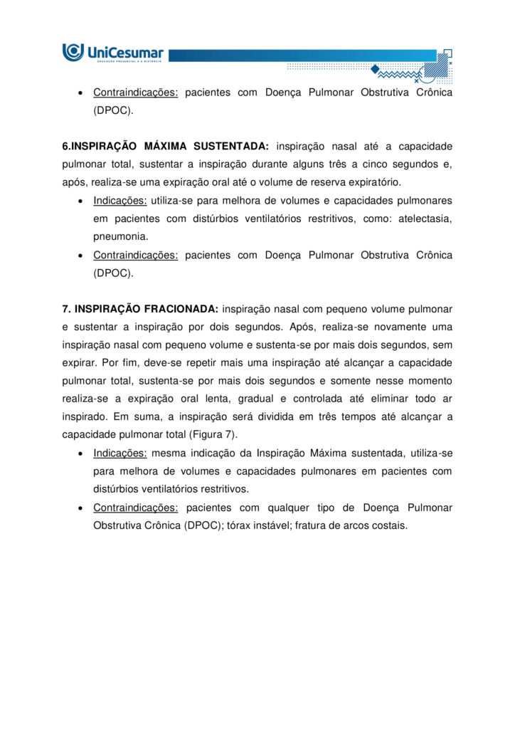 Olá, aluno, tudo bem? Bem-vindo a sua atividade MAPA
A Fisioterapia Respiratória dispõe de uma grande variedade de técnicas que interferem no comportamento
do ciclo respiratório, dentre elas destacam-se os padrões musculares respiratórios terapêuticos. Estes
modificam o grau de participação dos músculos respiratórios com a finalidade de melhorar a ventilação
pulmonar. A realização de padrões musculares respiratórios tem como objetivo basicamente três aspectos:
normalização do movimento toracoabdominal, distribuição da ventilação e alteração do padrão respiratório
com consequente melhora da troca gasosa e alívio da dispneia (sensação de falta de ar).
Elaborado pelo Professor, 2025.
Agora é hora de testar seus conhecimentos!
Instruções: Leia atentamente a questão e responda de forma clara e detalhada, utilizando o conhecimento
adquirido no estudo de cada MDD e o livro da disciplina. Responda dentro do formulário de entrega
padrão.
Boa atividade!
1 – A prescrição de exercícios respiratórios exige uma avaliação individualizada do paciente, considerando
sua condição clínica e objetivos de tratamento. Dentre os princípios dos padrões musculares ventilatórios,
explique quais se destacam?
2- Explique detalhadamente quais os padrões respiratórios que podemos utilizar durante a fisioterapia.
Orientações para desenvolver sua atividade MAPA:
1. Leia o material indicado - MDDs da disciplina EEXPERIÊNCIA PROFISSIONAL: AVALIAÇÃO
CARDIORRESPIRATÓRIA
2. Assista ao vídeo de orientação para a realização da atividade. Link de acesso:
https://www.youtube.com/watch?v=tuwB6anctnE (copie e cole no seu navegador de internet)
4. Baixe o "Formulário de entrega do MAPA", disponível no ambiente Studeo, na pasta Material da
Disciplina, e preencha corretamente todos os campos solicitados.
5. Anexe seu modelo de entrega do MAPA respondido no espaço específico da atividade MAPA.
6. Lembre-se de clicar em “Finalizar” para efetivar sua participação.
7. Evite plágio de informações, nesse caso, insira as referências utilizadas para consulta das respostas.
8. Atividades com imagens da internet ou compartilhadas entre alunos sofrerão penalizações.
9. Esta atividade faz parte da composição de notas para a média na disciplina. Sua realização é muito
importante!
10.Em caso de dúvidas, entre em contato com a sua professora mediadora.
