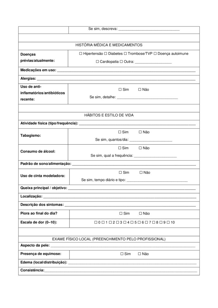 MAPA DE BIOMEDICINA/FARMÁCIA – Saúde estética e cosmetologia
Olá, estudante!
Seja bem-vindo à atividade M.A.P.A. (Material de Avaliação Prática de Aprendizagem) da disciplina de Saúde
Estética e Cosmetologia.
Instruções iniciais:
- Utilize o formulário de resposta padrão do M.A.P.A. para realizar esta atividade. Ele se encontra disponível
para download em "Material da Disciplina". Siga todas as instruções que constam no formulário.
- Assista ao vídeo com as instruções para a realização do M.A.P.A., gravado pela prof.ª Natália Pretes, que
estará na "Sala do Café".
ATENÇÃO!
A atividade MAPA foi elaborada para integrar conceitos teóricos e práticos, permitindo que você consolide
os conhecimentos adquiridos ao longo da disciplina. Para a realização da atividade, é fundamental que você
tenha vivenciado as práticas propostas, pois elas são essenciais para compreender e aplicar corretamente os
conteúdos abordados.
Fique atento aos comunicados de Agendamento dos encontros práticos. Caso tenha dificuldades, entre em
contato pelo Fale com o Mediador.
DESENVOLVENDO O TRABALHO
Considerando o livro da disciplina, os Materiais Didáticos Digitais (MDDs) e outras fontes confiáveis,
responda às questões propostas nesta atividade.
Laboratório virtual:
Procedimentos Estéticos Pré e Pós-operatórios: Conduta de Atendimento no Pós-Operatório Imediato de
Abdominoplastia Clássica - ID 1063
Estética Facial - Limpeza de Pele e Hidratação Facial - ID 352
Estética Facial - Avaliação Facial - ID 350
Referências Bibliográficas:
AGARWAL S., KRISHNAMURTHY K. (2023) Histologia da Pele. StatPearls
Internet
. Disponível em: https://www-ncbi-nlm-nih-gov.translate.goog/books/NBK537325/?
_x_tr_sl=en&_x_tr_tl=pt&_x_tr_hl=pt&_x_tr_pto=tc
BARCELOS, F. V. T., et al. (2017). Análise anatômica da abdominoplastia. Revista Brasileira De Cirurgia
Plástica, 32(2), 272–281. https://doi.org/10.5935/2177-1235.2017RBCP0044
FABBROCINI G., et al. (2010) Acne scars: pathogenesis, classification and treatment. Dermatol Res Pract.
2010;2010:893080. doi: 10.1155/2010/893080 Epub Oct 14. PMID: 20981308; PMCID: PMC2958495.
Kashiwakura, P. H. M. B. (2025) Saúde estética e cosmetologia. Universidade Cesumar – Unicesumar.
Florianópolis, SC. Arqué. ISBN digital 978-65-279-1319-1; 228 p.: iL.
ETAPA 1: MASSAGEM / SISTEMA LINFÁTICO
ESTUDO DE CASO
Paciente feminino, 32 anos, submetida a uma abdominoplastia com lipoaspiração associada há 20 dias, pós
duas gestação e insatisfação corporal. A cirurgia aconteceu sem intercorrências e recebeu alta no 2º dia pósoperatório. Utiliza cinta modeladora desde então. Atividade física leve, caracterizada por caminhadas
durante o dia por orientação médica. Queixa na região abdominal com inchaço, endurecimento e
desconforto, principalmente no final do dia.
Relato: “Minha barriga está dura e inchada, gostaria de fazer drenagem linfática para melhorar o inchaço e
evitar fibrose.”
1.1 ELABORE uma ficha de anamnese para uma clínica de estética que oferece tratamentos corporais pósoperatório, evidenciando pelo menos, cinco informações importantes para um tratamento completo,
considerando a saúde e bem-estar do paciente.
1.2 INDIQUE na imagem (disponibilizado na sala do café), como ocorre a drenagem linfática para o caso
clínico apresentado e EVIDENCIE os principais motivos da indicação da técnica de massagem pré e pós operatória.
OBS: para essa questão (1.2), salve a imagem disponibilizada na sala do café, realize as edições indicando
com setas a direção da drenagem e anexe a imagem alterada no modelo de resposta padrão do MAPA.
ETAPA 2: MICROAGULHAMENTO FACIAL
ESTUDO DE CASO
Imagina que você tem uma clínica de estética que realiza procedimentos invasivos, como
microagulhamento, aplicação de toxina botulínica, entre outros. Um paciente de 22 anos, te procura
relatando cicatrizes de acne no rosto. Ele já tentou tratamentos tópicos sem resultados satisfatórios e deseja
melhorar a textura da pele.
2.1. Anamnese do paciente: ELABORE um guia com pelo menos 5 perguntas em forma de ficha de
anamnese para protocolos faciais, considerando o caso clínico apresentado.
2.2. PROPONHA um protocolo de cuidados pós-tratamento/orientações domiciliares para o procedimento
de microagulhamento.
2.3. INDIQUE os tipos de apresentações clínicas da acne.
2.4. DESCREVA as alterações/disfunções estéticas faciais de pele que interferem nos aspectos social e visual
do paciente.
2.5. APRESENTE manualmente, em forma de desenho, a citologia cutânea, INDICANDO as estruturas e
constituintes das três principais camadas.
OBS: para a realização da questão 2.5, você pode desenhar a citologia cutânea em um papel (sugestão: use
canetinhas, canetas ou lápis de cor para diferenciar as estruturas) tire uma foto e anexe a foto no modelo
padrão de resposta da atividade MAPA. Também há a possibilidade de realizar o desenho (de própria
autoria) na forma digital utilizando algumas ferramentas como canva, sketchbook, sketchpad, procreate,
entre outros.
OBS 2: Cuidado com imagens geradas por IA, lembrando que você deve realizar esse processo
manualmente.
ALGUMAS ORIENTAÇÕES FINAIS
Sobre o arquivo a ser enviado:
→ O arquivo deve ser enviado única e exclusivamente pelo seu Studeo, no campo "M.A.P.A." desta disciplina.
→ Toda e qualquer outra forma de entrega deste Modelo de Resposta MAPA não é considerada. Apenas o
formato de PDF será aceito.
→ SOMENTE UM ARQUIVO PODE SER ANEXADO NO STUDEO.
→ A qualidade do trabalho será considerada na hora da avaliação, então faça tudo com cuidado, responda à
demanda adequadamente e mostre sempre o seu raciocínio de modo claro e direto.
Problemas frequentes a evitar:
→ Coloque um nome simples no seu arquivo. Se o nome tiver caracteres estranhos (principalmente pontos)
ou for muito grande, a equipe de correção pode não conseguir abrir o seu trabalho, e ele pode ser zerado.
→ Se você usa OPEN OFFICE ou MAC, transforme o arquivo em .pdf para evitar incompatibilidades.
→ Verifique se você está enviando o arquivo correto! Identifique o arquivo com o seu primeiro e último
nome e a disciplina, para evitar que você troque o arquivo na hora de anexar. Exemplos:
MAPA_MicroClin_MariaSilva.pdf. Como enviar o seu arquivo:
→ Ao final do enunciado desta atividade, no Studeo, tem uma caixa de envio de arquivo. Basta clicar e
selecionar sua atividade, ou arrastar o arquivo até ela.
Antes de clicar em FINALIZAR, certifique-se de que está tudo certo, pois uma vez finalizado você não
poderá mais modificar o arquivo. Sugerimos que você clique no link gerado da sua atividade e faça o
download para conferir.
Após a finalização:
→ Salve o comprovante de finalização da atividade. Para isso, clique no botão IMPRIMIR, no canto superior
direito da página da atividade e depois em COMPROVANTE DE FINALIZAÇÃO.
→ Diante de qualquer problema com o envio ou finalização da atividade, entre em contato IMEDIATAMENTE
pelo Fale com o Mediador.
BOM TRABALHO!!!