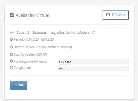 1) A Manutenção Preventiva Integrada (MPI) é um conceito que se alinha à filosofia da manufatura enxuta, buscando estender a vida útil dos equipamentos e reduzir paradas imprevistas. Uma de suas premissas envolve uma mudança na mentalidade sobre a utilização da capacidade produtiva das máquinas, incorporando o conceito japonês de Muri. De que forma a Manutenção Preventiva Integrada (MPI) aplica o conceito de Muri (sobrecarga) para melhorar a confiabilidade dos equipamentos? ________________________________________ Alternativas: • a) Aumentando a velocidade das máquinas acima da nominal para compensar o tempo perdido com manutenções corretivas. • b) Eliminando os estoques de segurança, o que força a produção a operar sem sobrecarga para evitar a falta de peças. • c) Implementando um sistema de manutenção preditiva com sensores de alta tecnologia para prever falhas e evitar a sobrecarga • d) Programando o uso das máquinas em menos de 100% de sua capacidade para criar intervalos dedicados à manutenção preventiva • e) Centralizando todas as tarefas de manutenção no departamento especializado, para que os operadores possam focar 100% na produção 2) A integração da cadeia de suprimentos é um passo avançado na implementação de um sistema de manufatura enxuta. Este processo vai além de simples contratos e busca estabelecer parcerias estratégicas. O modelo Keiretsu, utilizado por empresas como a Toyota, exemplifica essa abordagem, baseando-se em um conjunto de valores que formam uma relação de longo prazo e confiança mútua com os fornecedores. Qual dos seguintes fatores é o mais crucial para o sucesso da implementação de uma cadeia de suprimentos enxuta, segundo os princípios do modelo Keiretsu descritos no material? ________________________________________ Alternativas: • a) A compatibilidade cultural do fornecedor com os princípios de melhoria contínua e redução de desperdícios • b) A capacidade do fornecedor de manter estoques elevados para atender prontamente aos pedidos do cliente • c) Garantir contratos com cláusulas muito específicas para que os fornecedores cumpram exatamente o que foi acordado • d) Manter múltiplos fornecedores para o mesmo componente para estimular a concorrência e obter preços menores • e) A localização geográfica do fornecedor, que deve estar sempre o mais próximo possível da fábrica do cliente 3) O trabalho humano continua sendo um componente essencial na operação de um Sistema Flexível de Manufatura, apesar do alto nível de automação. Com base nas funções listadas por Groover (2017), qual das atividades a seguir é mais provável de ser uma responsabilidade estratégica e gerencial do ser humano em um SFM? ________________________________________ Alternativas: • a) Realizar a gestão global do sistema • b) Carregar e descarregar peças brutas e acabadas do sistema • c) Programar o CNC para novas peças introduzidas no sistema • d) Manter e reparar os equipamentos quando ocorrem falhas • e) Configurar e mudar as ferramentas de corte nas máquinas 4) A implementação de um SFM envolve uma fase de planejamento detalhada, onde vários aspectos das peças a serem produzidas devem ser considerados para o correto dimensionamento do sistema. Qual dos aspectos de planejamento listados abaixo determina principalmente o número de máquinas de cada tipo necessárias no SFM? ________________________________________ Alternativas: • a) Volume de produção. • b) Necessidades de processamento. • c) Considerações sobre famílias de peças. • d) Características físicas das peças. • e) Variações nos roteamentos de processo. 5) O conceito de "gêmeo virtual" ou "digital twin" é central para a operação e otimização em uma planta industrial 4.0. Qual elemento base da Indústria 4.0 é diretamente responsável por monitorar os processos físicos e criar uma cópia virtual do mundo físico, permitindo a simulação e o controle remoto? ________________________________________ Alternativas: • a) Internet das Coisas (IoT). • b) Sistemas ciberfísicos (CPS). • c) Computação em nuvem (Cloud Computing). • d) Internet de Serviços (IoS). • e) Big Data Analytics.