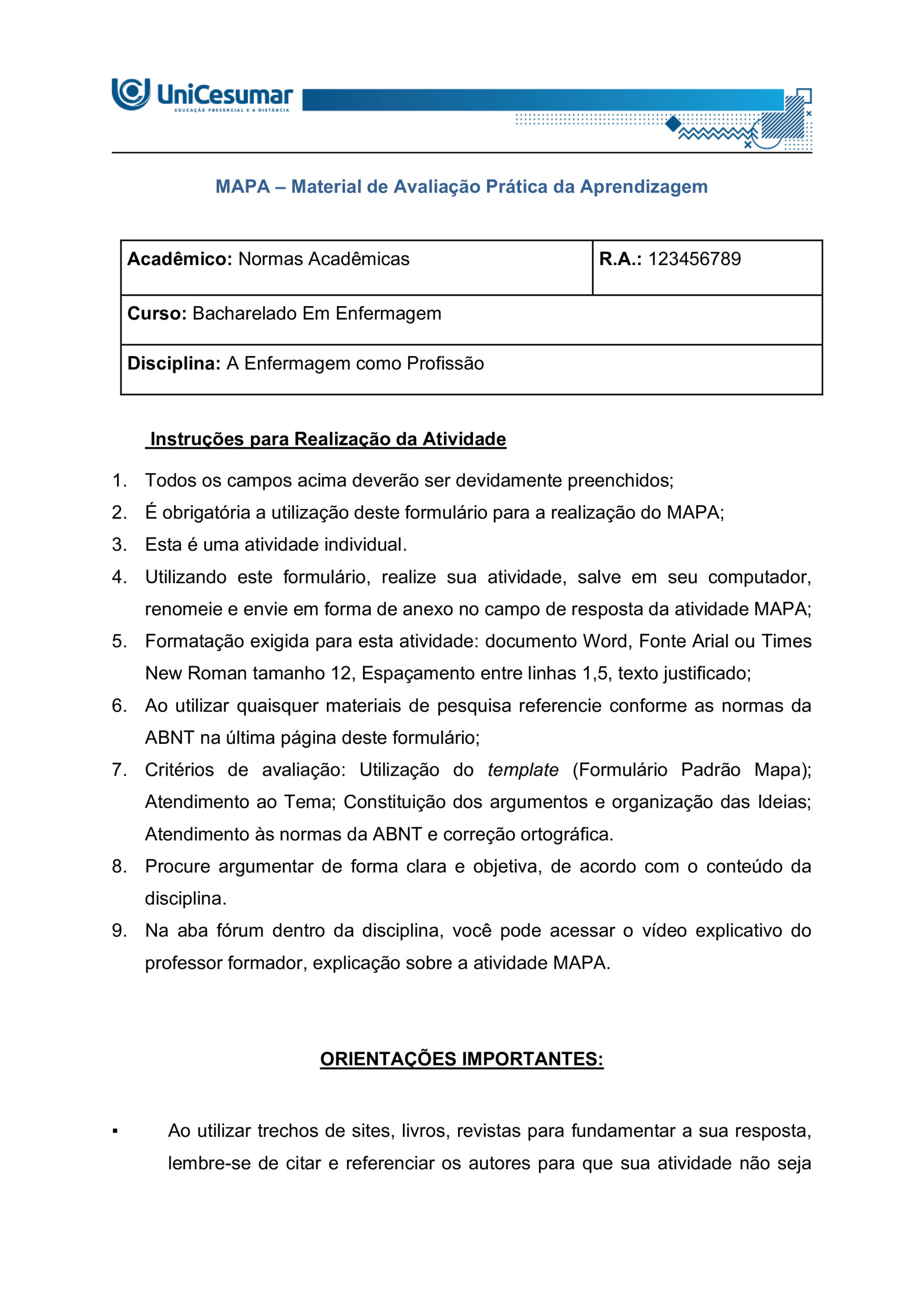 Resposta Atividade Mapa: A Enfermagem como Profissão