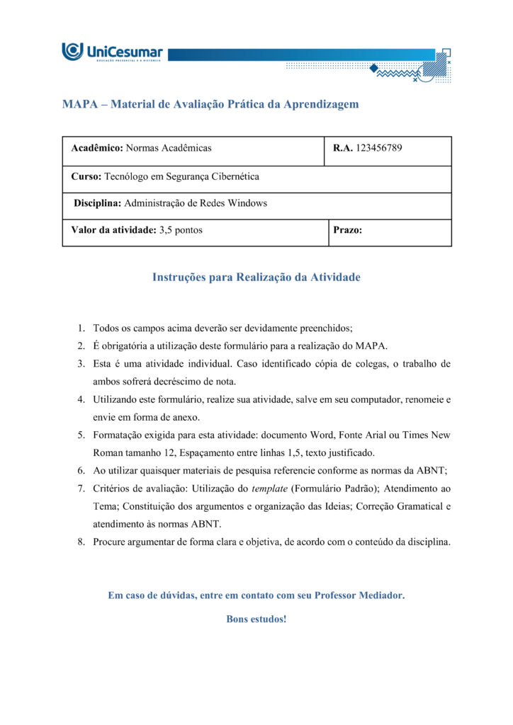Resposta Atividade Mapa: Administração de Redes Windows