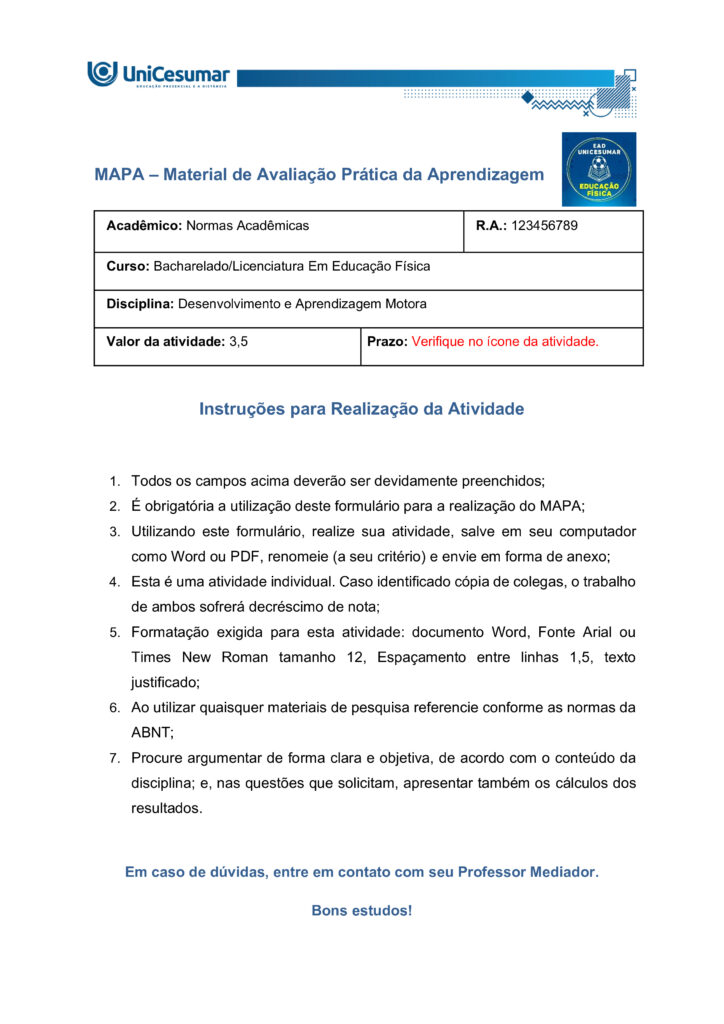 Atividade Mapa Desenvolvimento e Aprendizagem Motora com Resposta