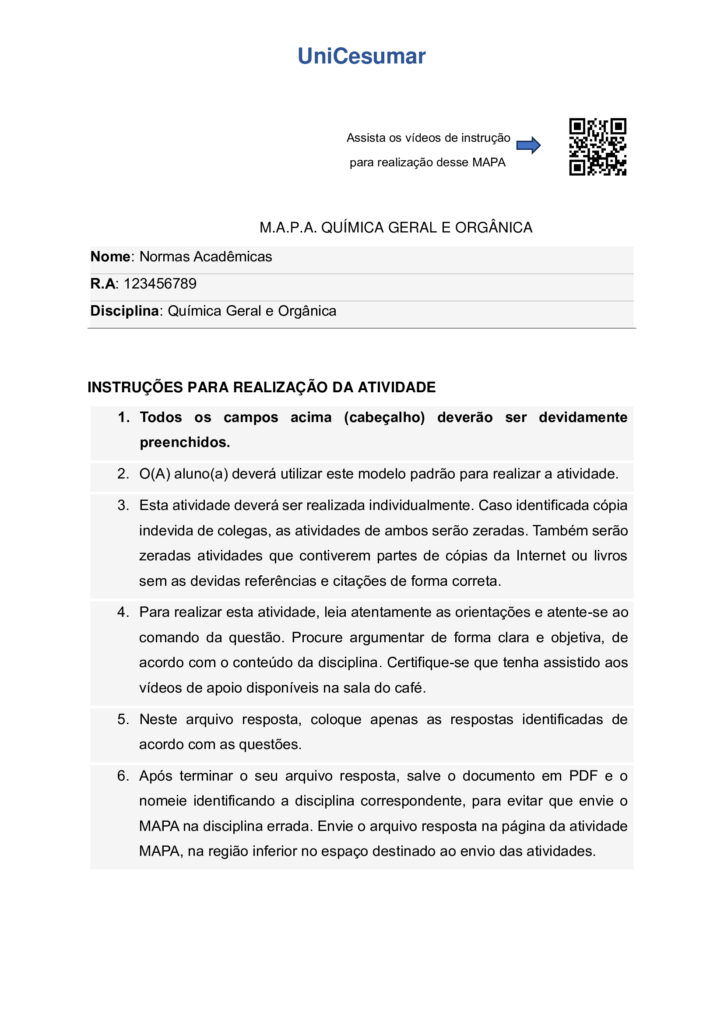 Mapa Química Geral e Orgânica com Resposta