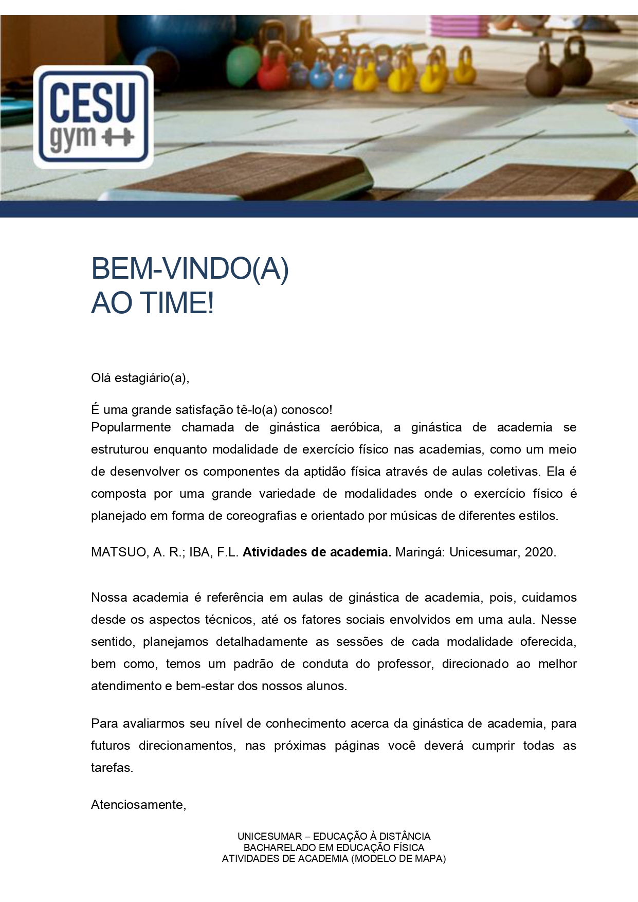 Mapa Atividade de Academia
