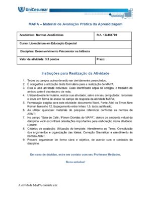 Mapa Desenvolvimento Psicomotor na Infância