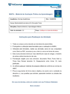 Mapa Desenvolvimento e Aprendizagem Motora
