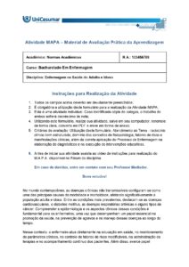 QUESTÃO 2) Considerando as condições escolhidas e suas repercussões no organismo, elabore pelo menos TRÊS Diagnósticos de Enfermagem conforme a NANDA-I para cada uma das condições escolhidas anteriormente. Para cada diagnóstico de enfermagem, apresente o título do diagnóstico, os fatores relacionados (etiologia) e as características definidoras (sinais e sintomas). Para essa etapa, é fundamental utilizar o raciocínio clínico, estabelecendo a relação entre as alterações fisiopatológicas da doença e as possíveis respostas humanas apresentadas pelo paciente.