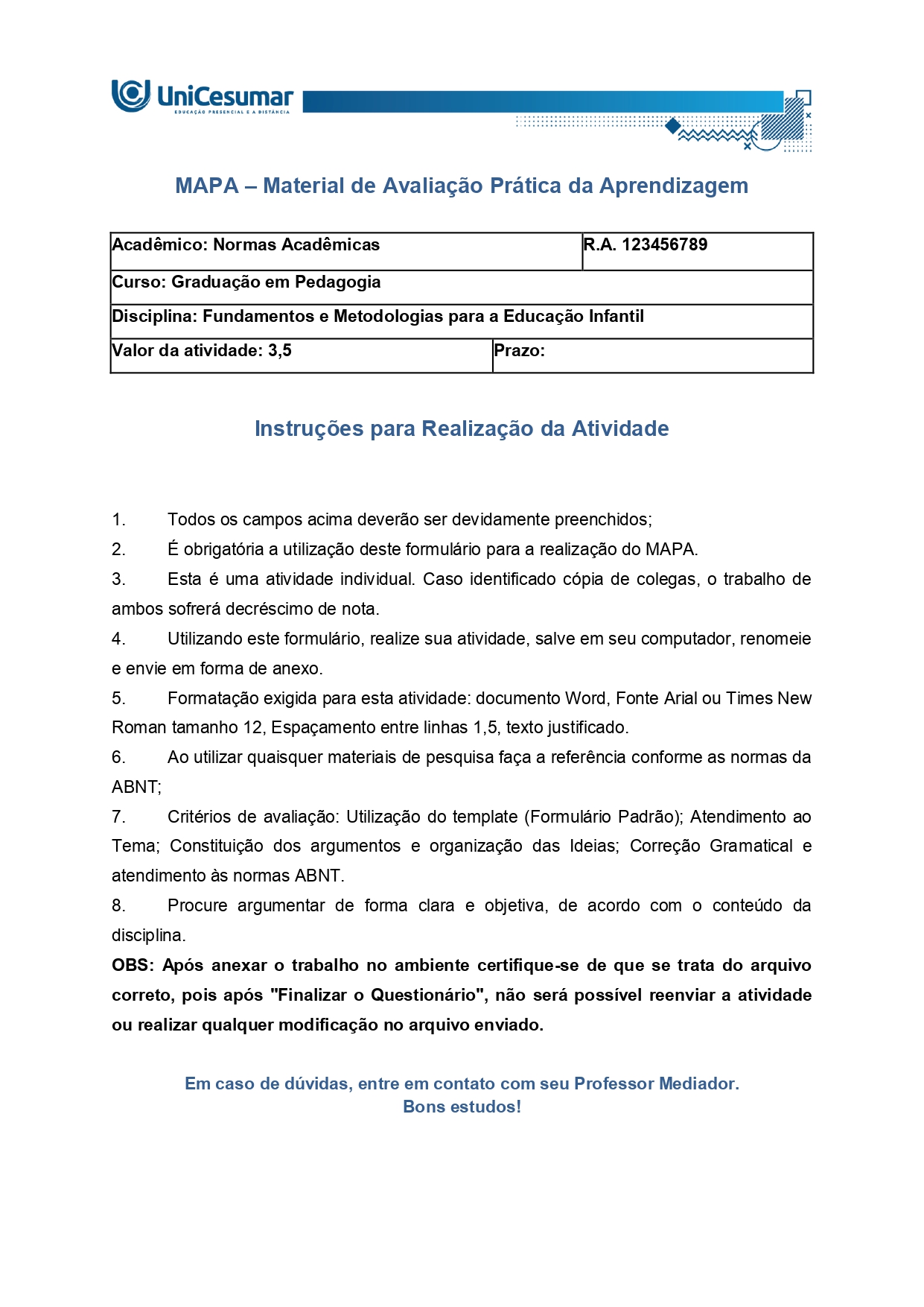 Mapa Fundamentos e Metodologias para a Educação Infantil