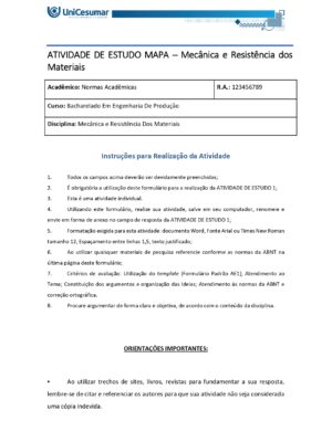 Mapa Mecânica e Resistência Dos Materiais