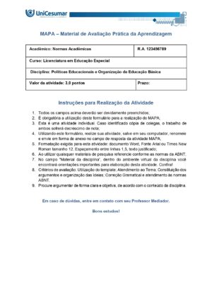 Mapa Políticas Educacionais e Organização da Educação Básica