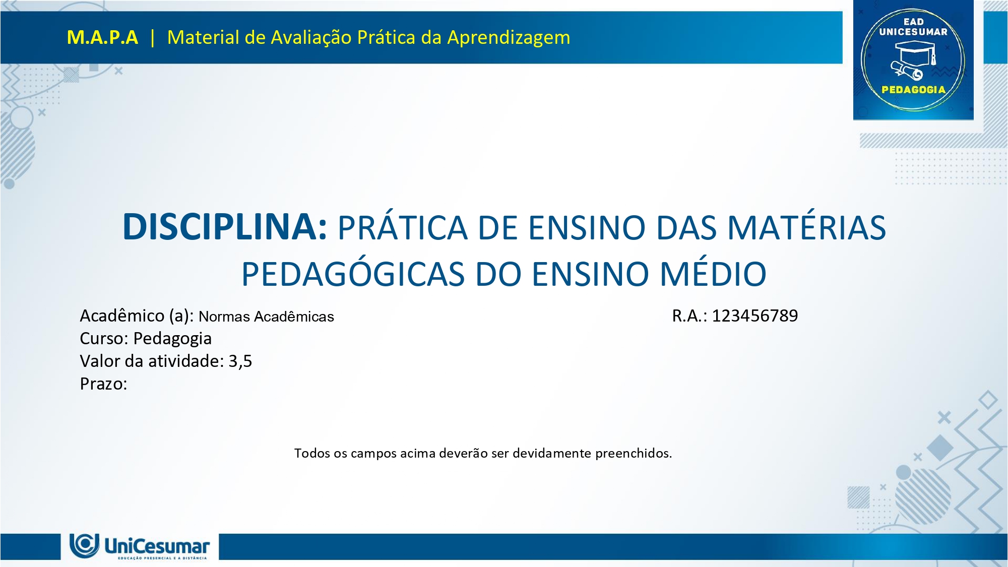 Mapa Prática de Ensino das Matérias Pedagógicas do Ensino Médio