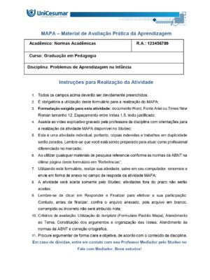 Mapa Problemas de Aprendizagem na Infância