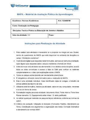 Mapa Teoria e Prática na Educação de Jovens e Adultos