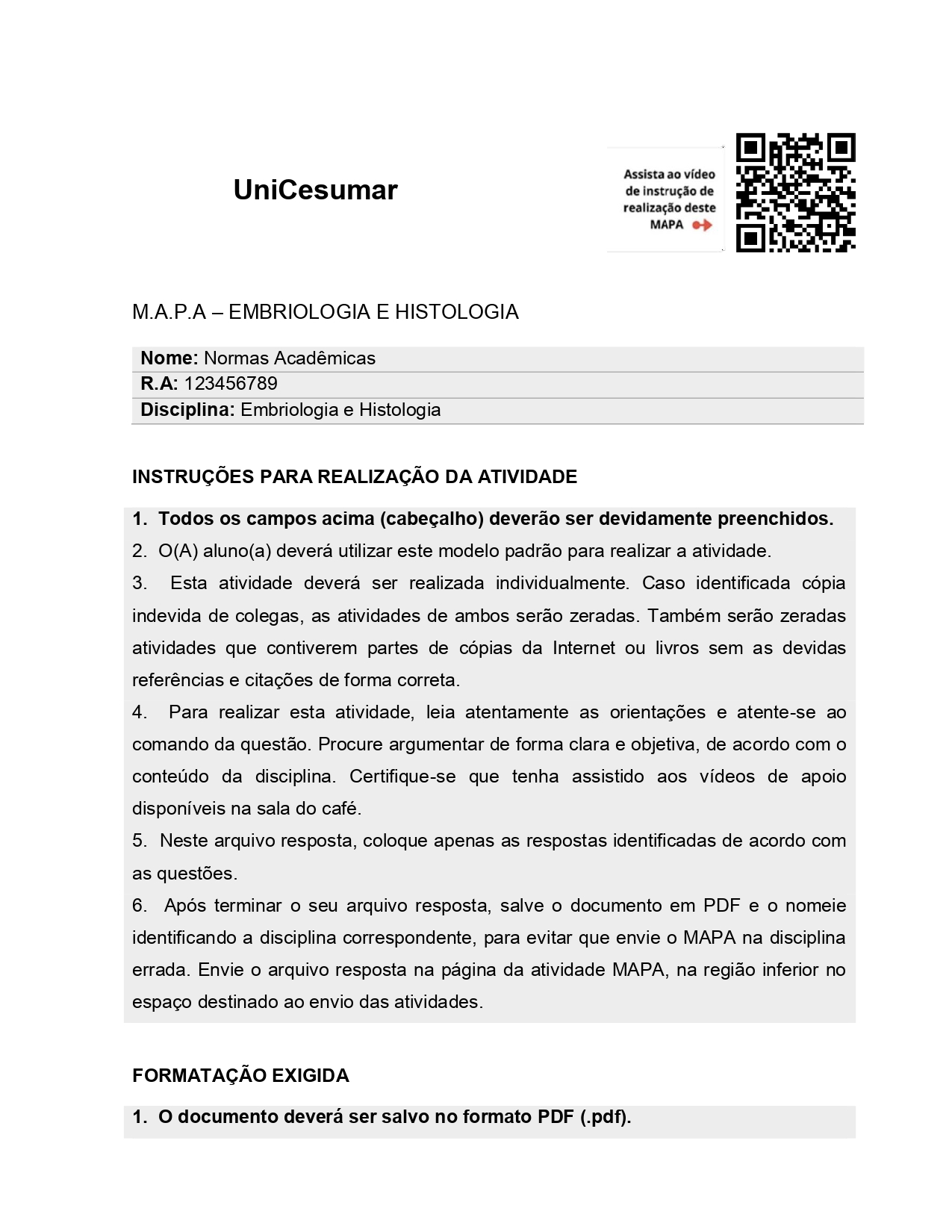 MAPA Embriologia e Histologia com respostas
