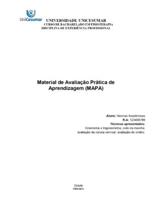 Mapa Experiência Profissional Avaliação Física e do Movimento