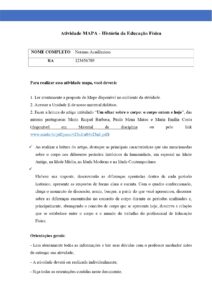 1) Complete o Quadro 1, de acordo com as informações apresentadas no artigo. Quadro 1. Valores Culturais do Corpo. Período Conceito de Corpo Idade Antiga Na Idade Antiga, especialmente na cultura grega, o corpo era valorizado como expressão de beleza, força, harmonia e equilíbrio. O ideal corporal relacionava-se à formação do cidadão, aos jogos, às práticas nos ginásios e ao cuidado de si, envolvendo corpo e alma. A nudez masculina podia ser celebrada publicamente como sinal de vigor, disciplina e pertencimento social. Já em Roma, embora houvesse influência do ideal grego, a relação com o corpo tornou-se mais ligada ao poder, ao espetáculo, à robustez e à força dos gladiadores. Idade Média Na Idade Média, sob forte influência do cristianismo, predominou uma visão dualista entre corpo e alma. O corpo passou a ser associado ao terreno, ao material, aos desejos e ao pecado, devendo ser controlado, ocultado, disciplinado e purificado. A alma era considerada superior ao corpo, e práticas de mortificação, castigo e repressão dos prazeres corporais expressavam a busca pela salvação espiritual. Ao mesmo tempo, havia uma valorização religiosa do corpo sofredor de Cristo.