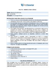 ITEM 1 1.1) Considerando que a paciente é do Grupo A, DESCREVA quais são os aglutinogênios presentes em suas hemácias e as aglutinas esperadas em seu plasma. JUSTIFIQUE por que a presença dessas aglutinas é determinante na escolha do doador. Considerando que a paciente pertence ao grupo sanguíneo A, suas hemácias apresentam em sua superfície o aglutinogênio A, também chamado de antígeno A. No plasma dessa paciente, espera-se a presença de aglutininas anti-B, ou seja, anticorpos capazes de reconhecer e reagir contra hemácias que apresentem o antígeno B. Essa informação é fundamental para a escolha do doador, pois, caso a paciente receba sangue com hemácias que possuam o aglutinogênio B, como ocorre nos grupos B ou AB, suas aglutininas anti-B poderão reconhecer essas hemácias como estranhas. Isso pode provocar aglutinação e destruição das hemácias transfundidas, causando uma reação transfusional incompatível. Por isso, para uma paciente do grupo A, devem ser escolhidas bolsas compatíveis com seu sistema ABO, preferencialmente do grupo A ou, em situações específicas, do grupo O, sempre respeitando também o fator Rh e os testes de compatibilidade. Assim, a presença das aglutinas no plasma funciona como um ponto de segurança na transfusão, pois orienta quais tipos sanguíneos podem ser aceitos sem desencadear uma resposta imunológica prejudicial à paciente.