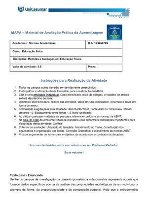 Mapa Medidas e Avaliação em Educação Física