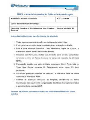 Mapa Técnicas e Procedimentos em Primeiros Socorros