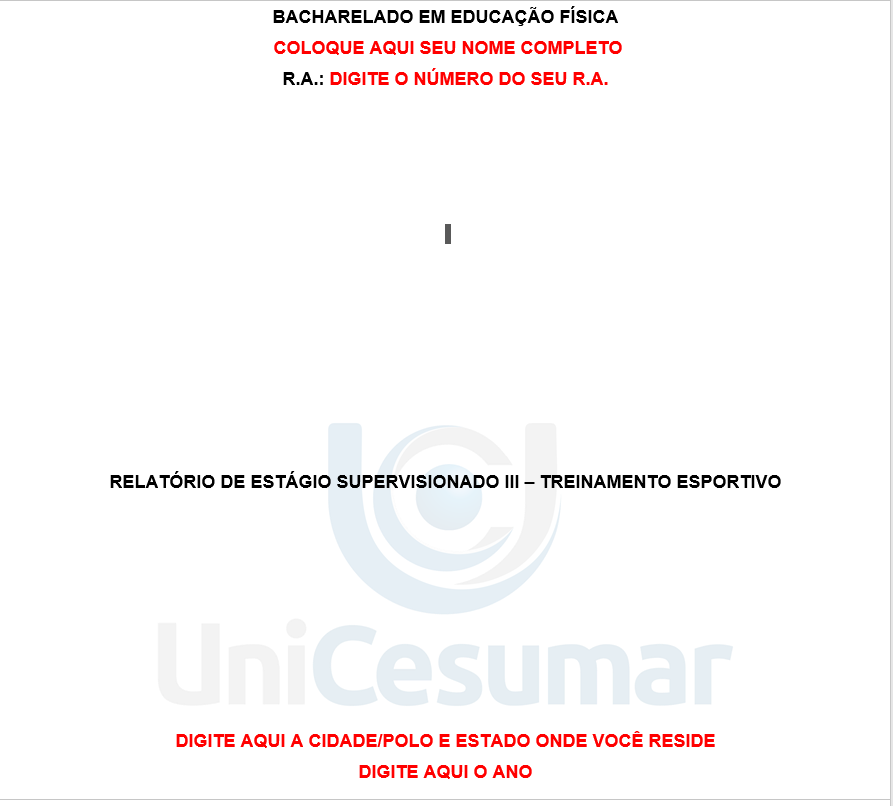 RELATÓRIO DE ESTÁGIO SUPERVISIONADO III – TREINAMENTO ESPORTIVO